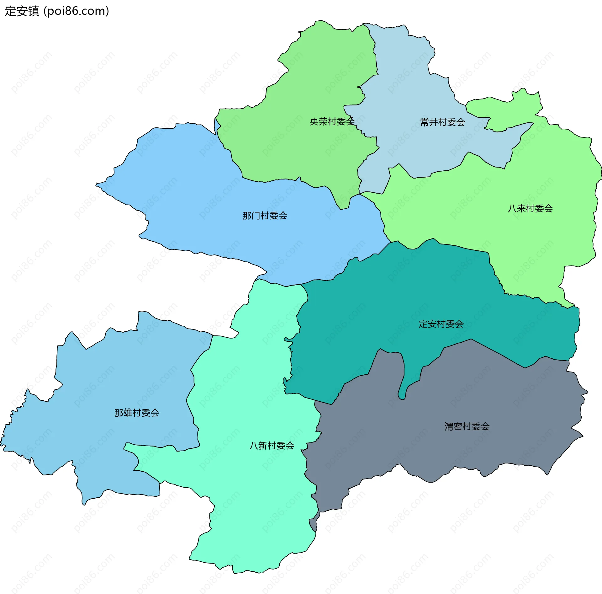 定安镇边界地图(五级行政区划)