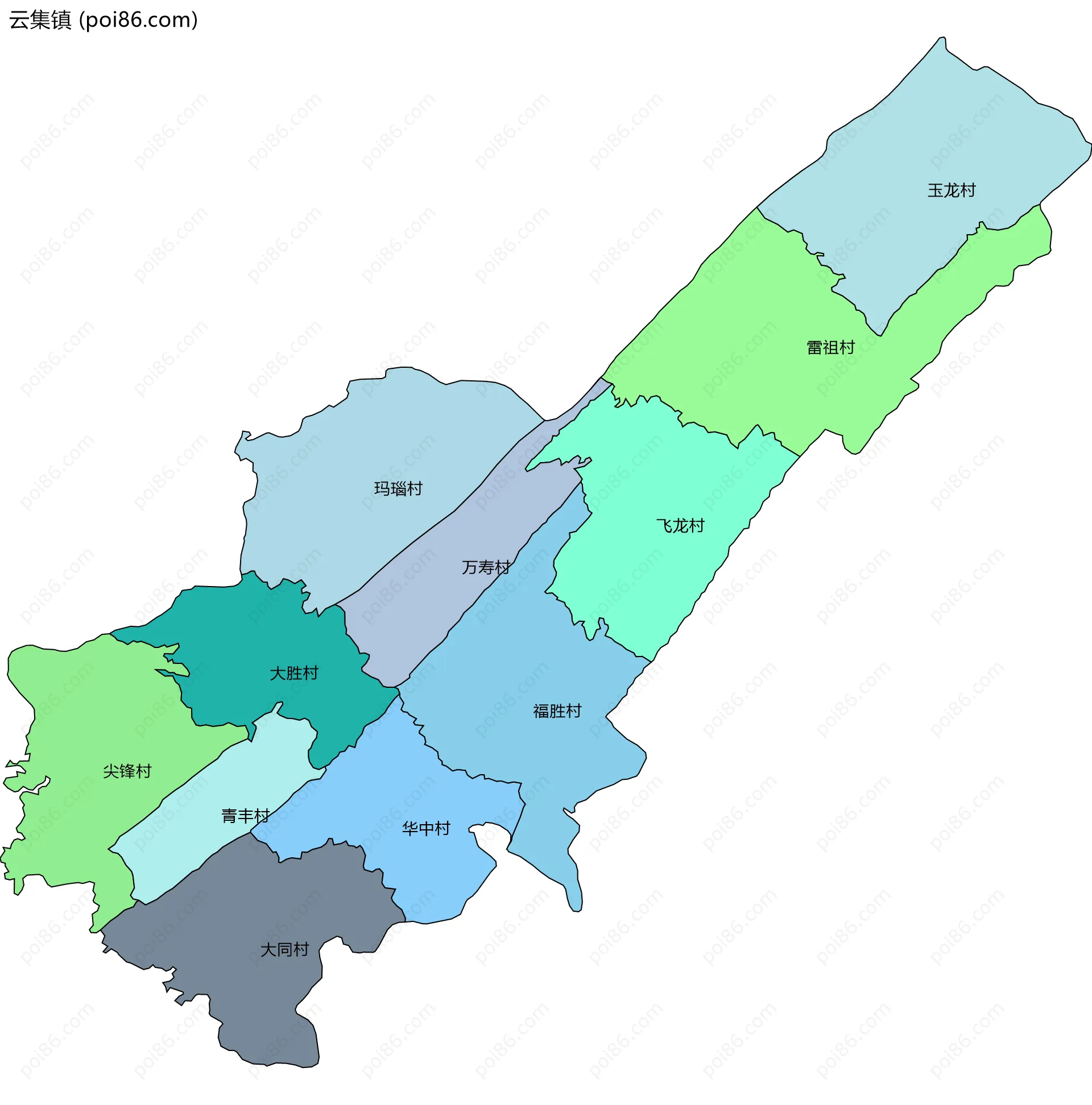 云集镇边界地图(五级行政区划)