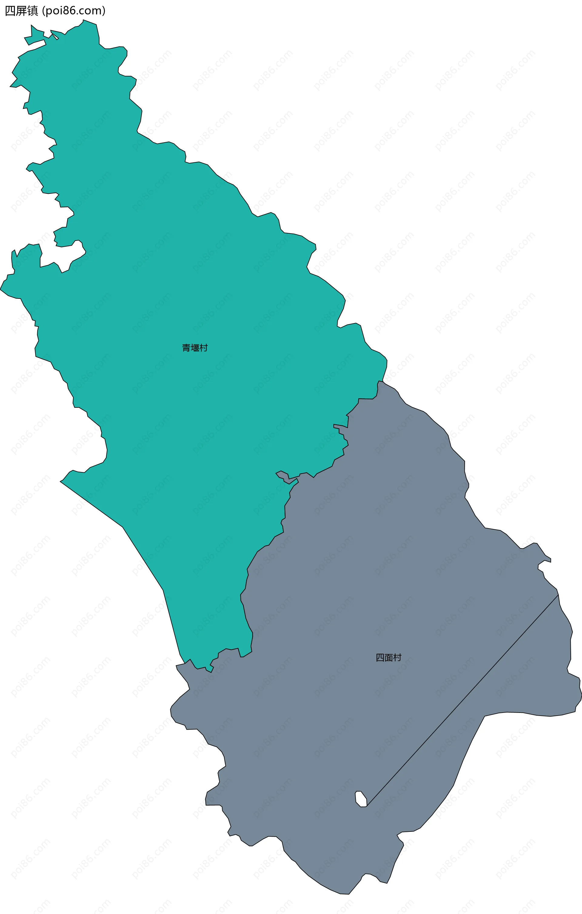 四屏镇边界地图(五级行政区划)