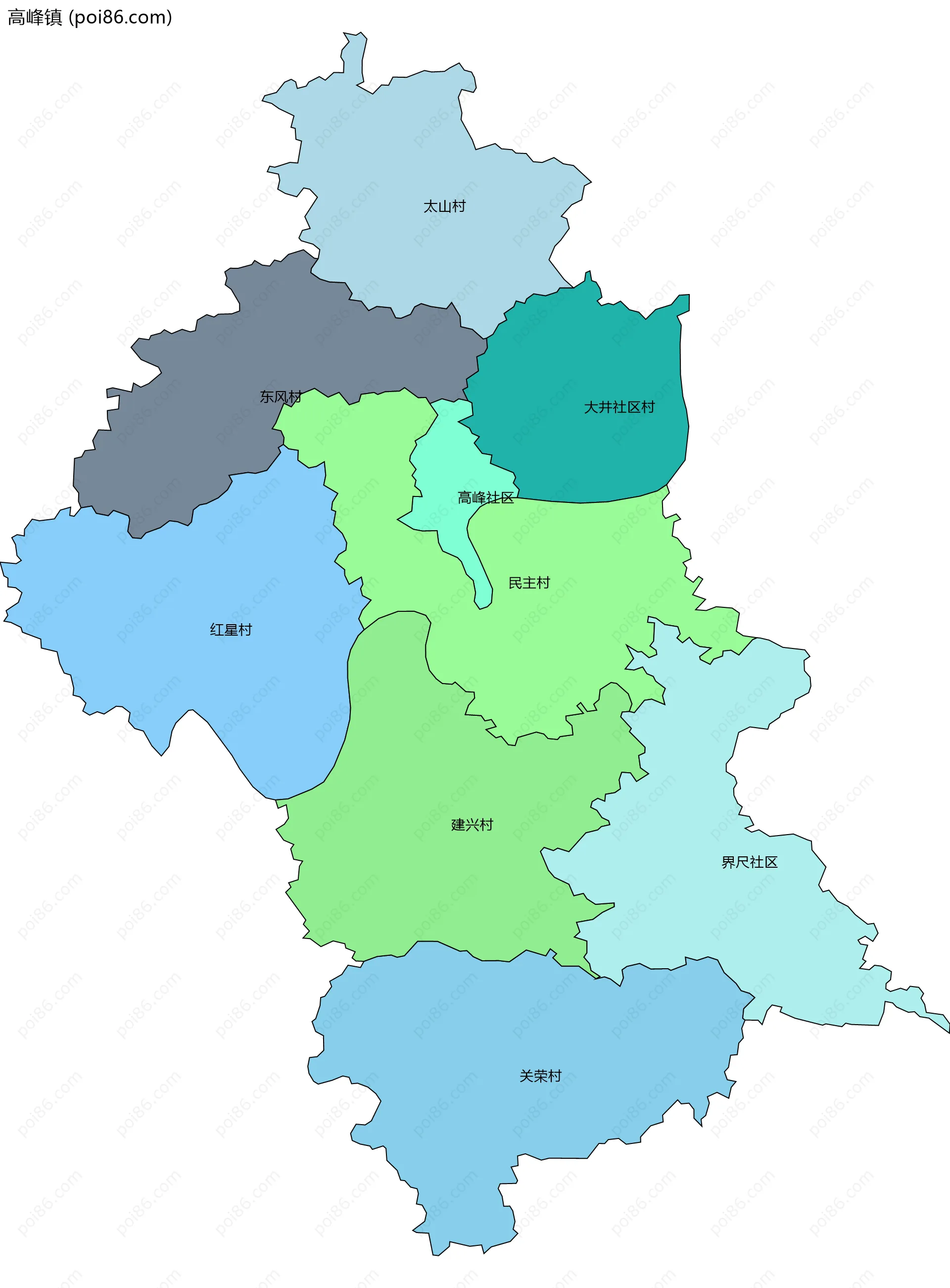 高峰镇边界地图(五级行政区划)