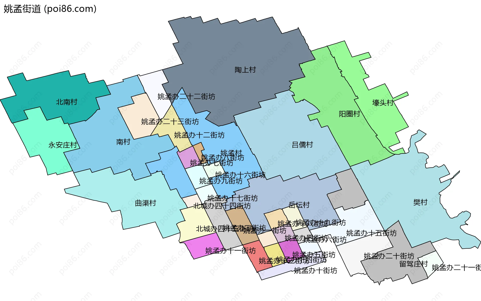 姚孟街道边界地图(五级行政区划)