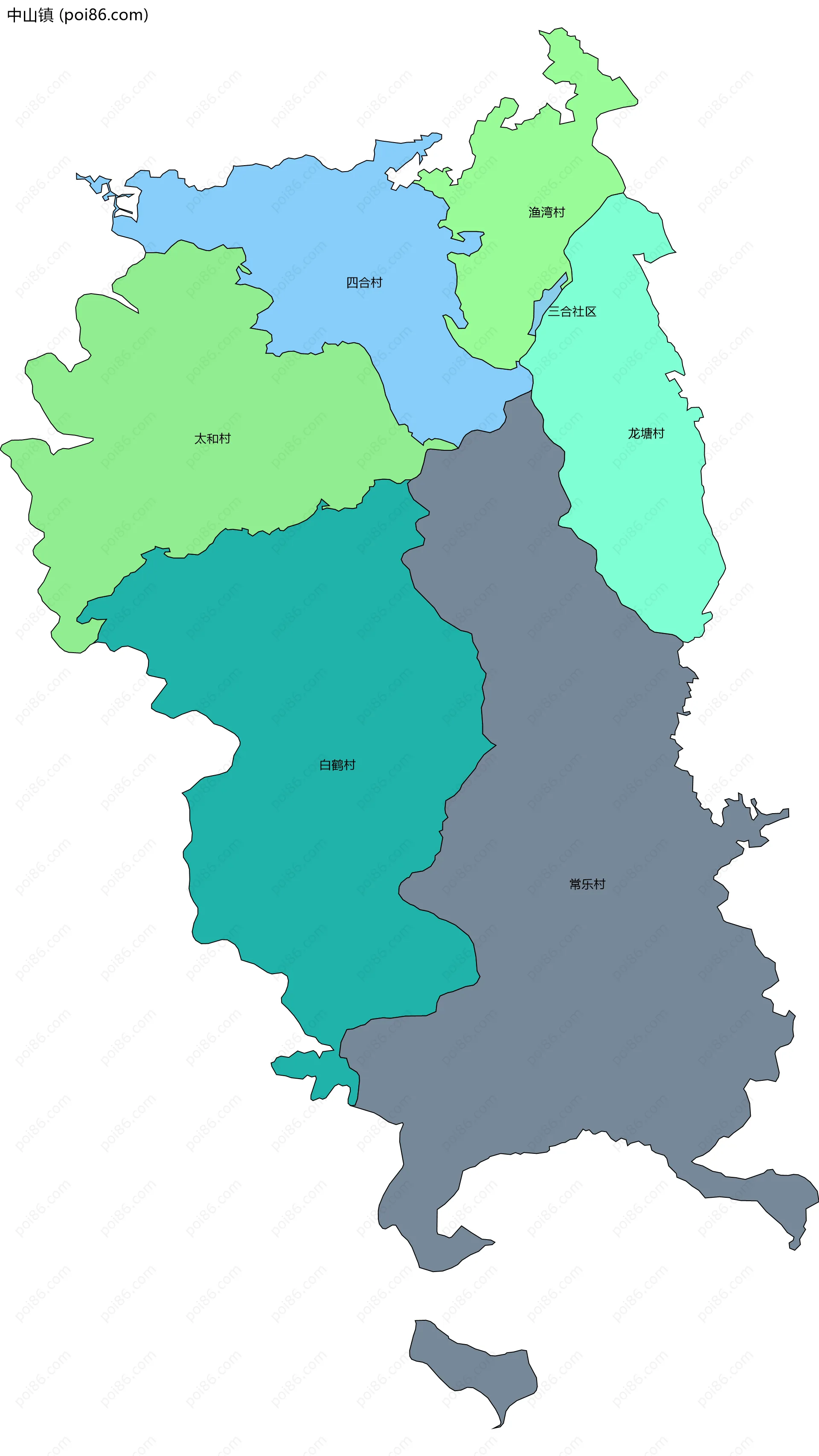 中山镇边界地图(五级行政区划)