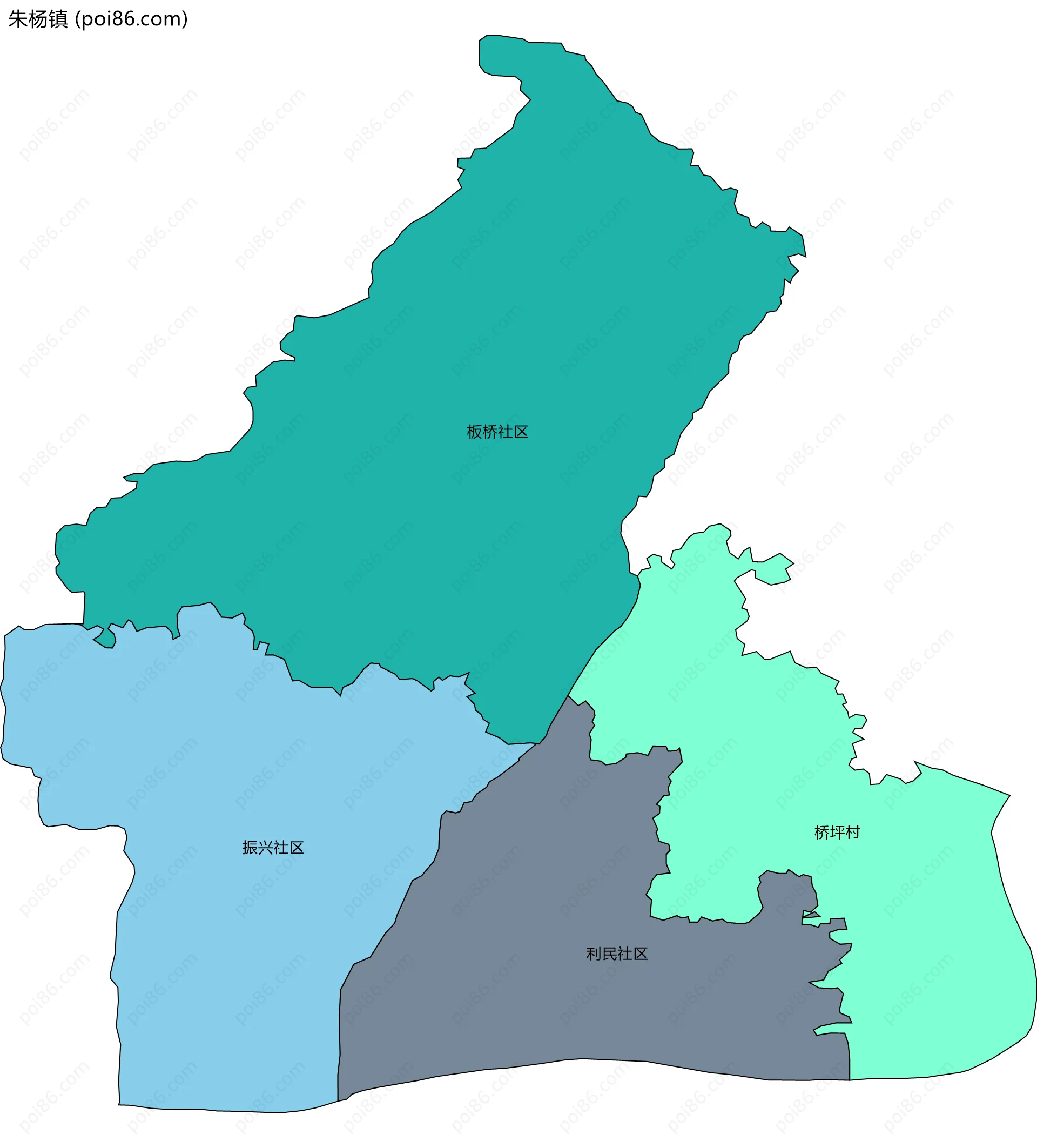 朱杨镇边界地图(五级行政区划)