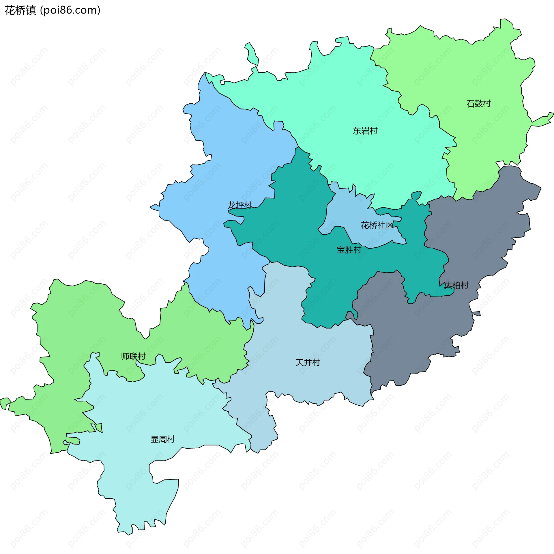 花桥镇边界地图(五级行政区划)