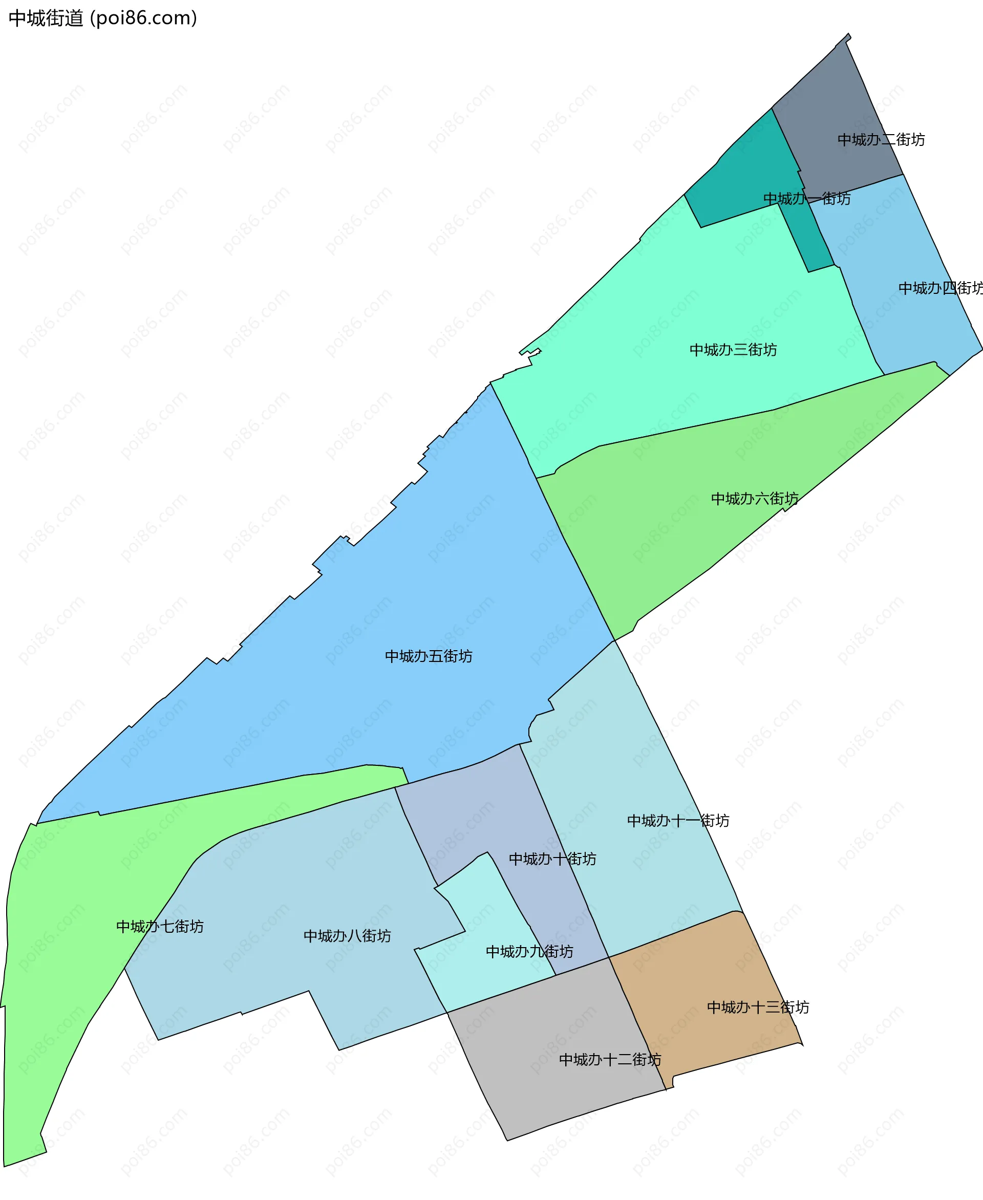 中城街道边界地图(五级行政区划)