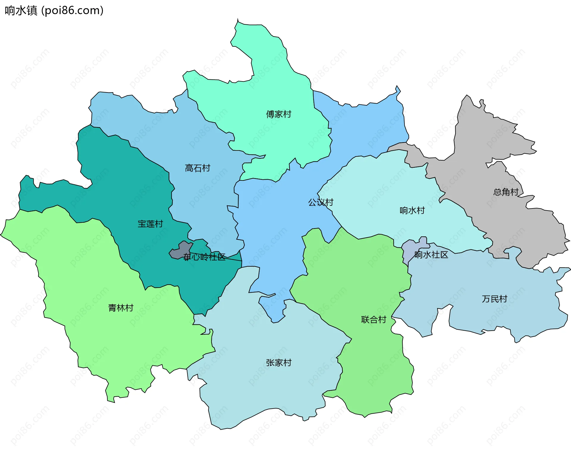 响水镇边界地图(五级行政区划)