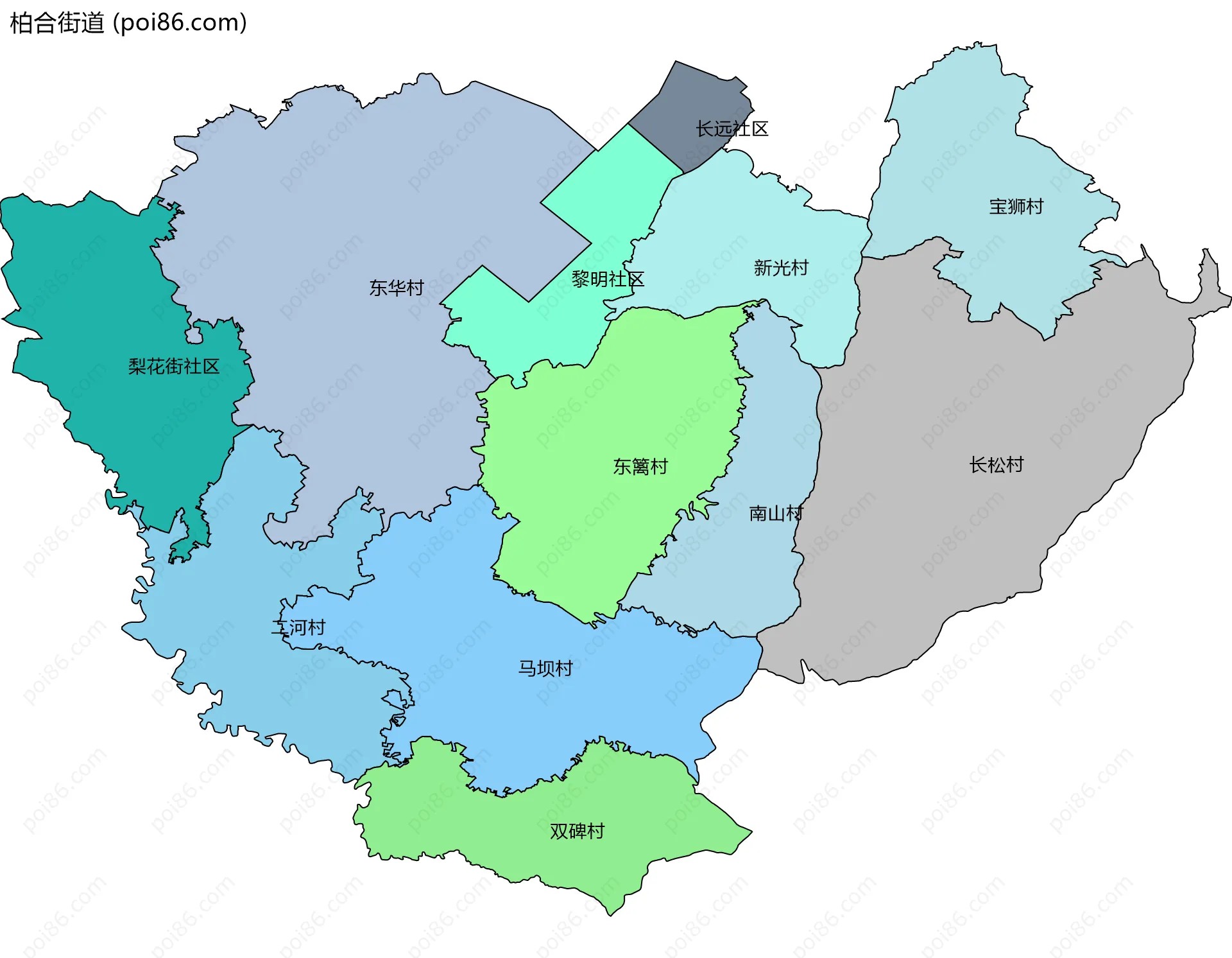 柏合街道边界地图(五级行政区划)