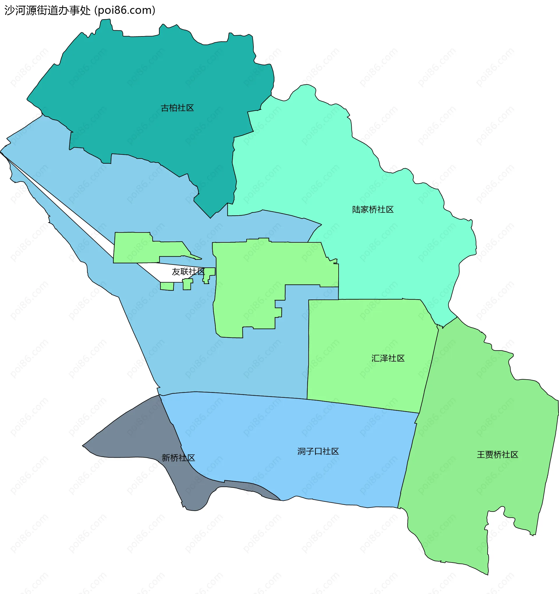 沙河源街道办事处边界地图(五级行政区划)