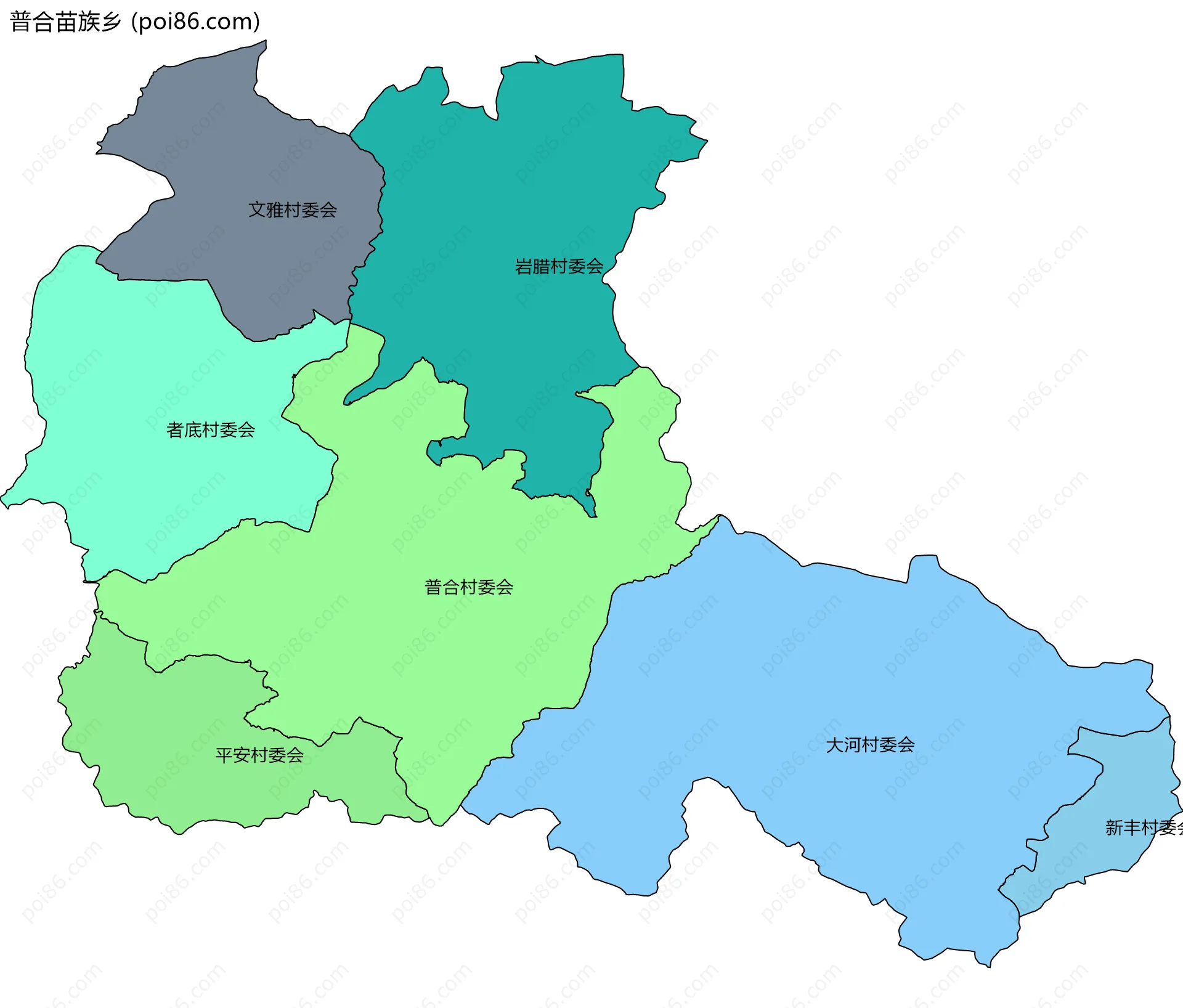 普合苗族乡边界地图(五级行政区划)