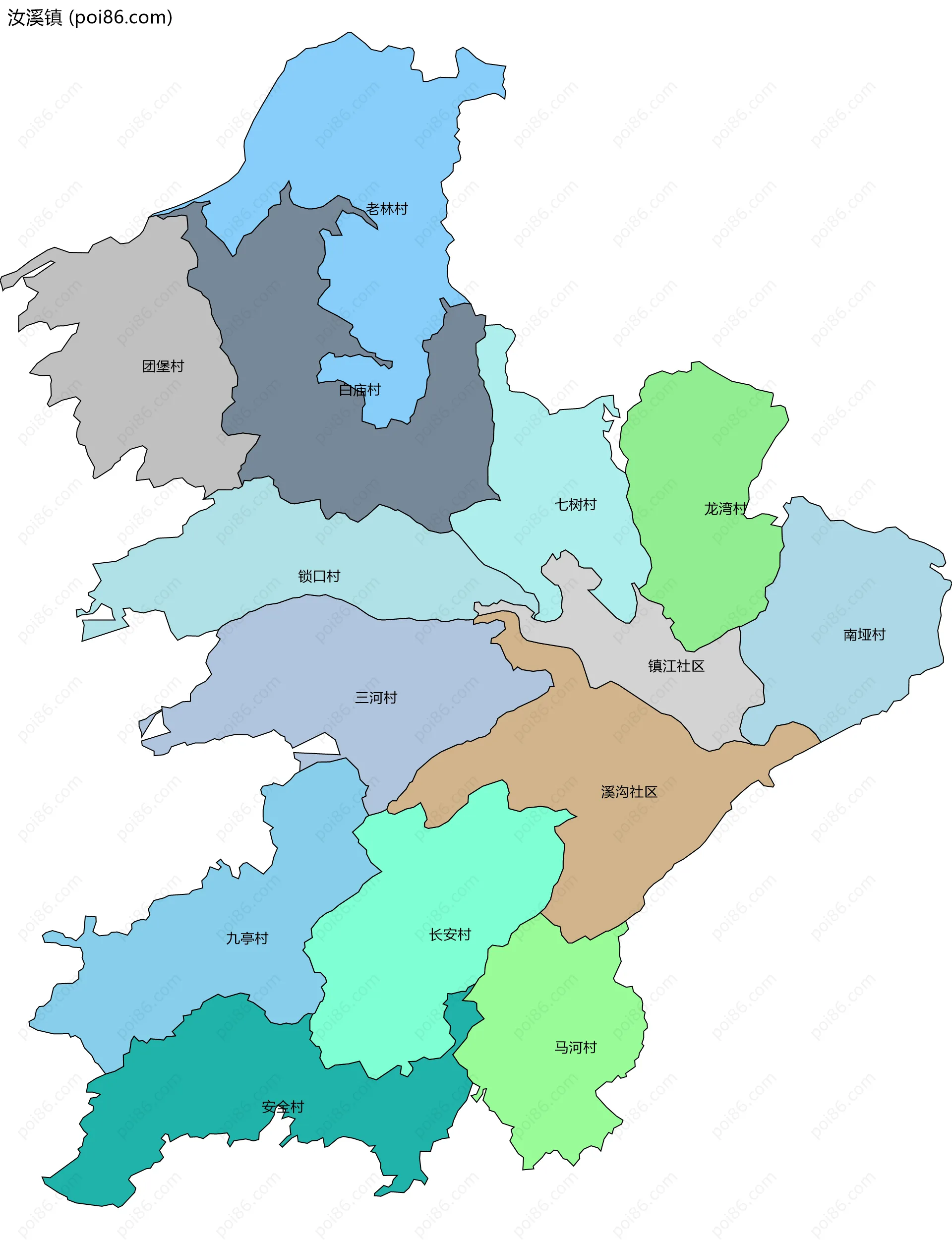 汝溪镇边界地图(五级行政区划)