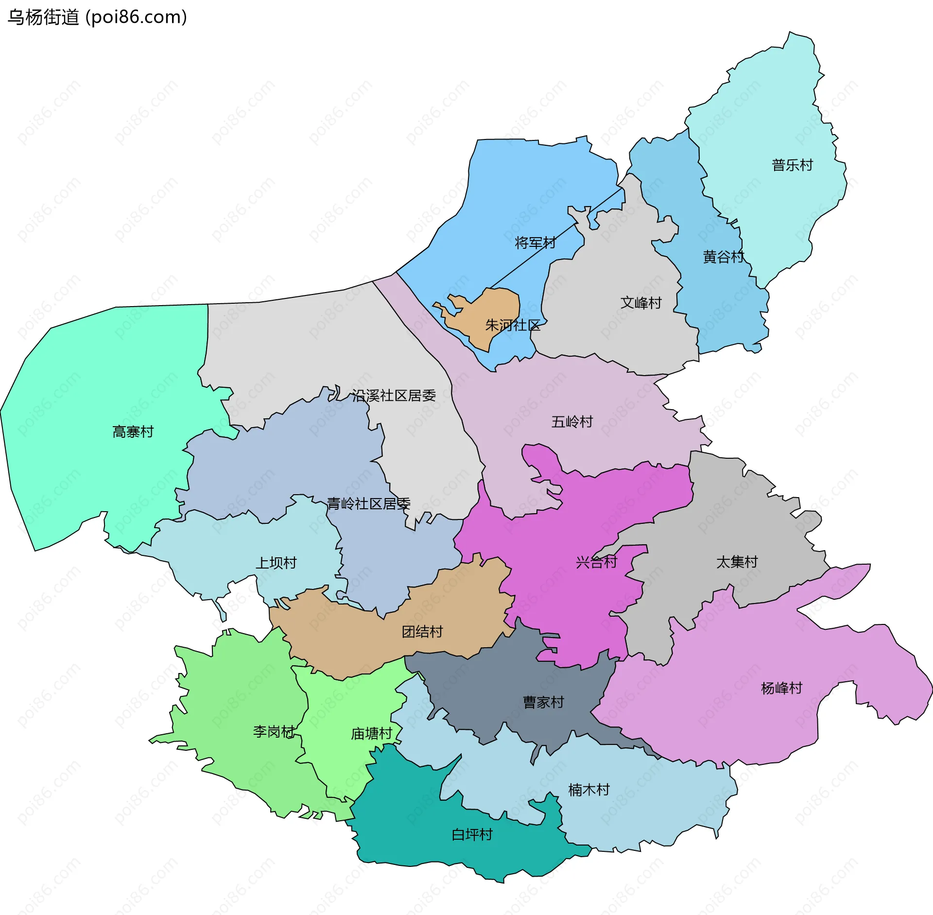 乌杨街道边界地图(五级行政区划)