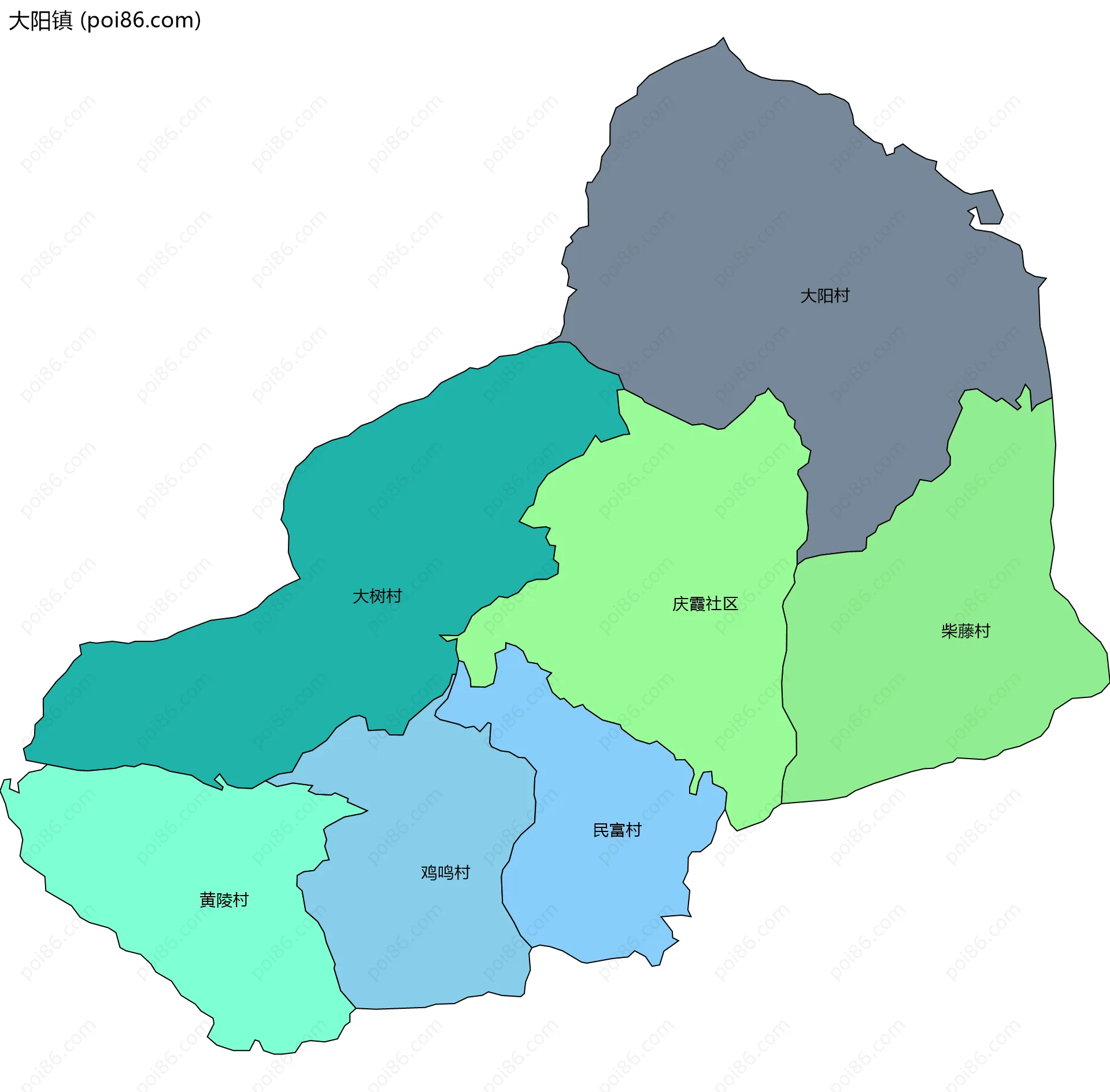 大阳镇边界地图(五级行政区划)