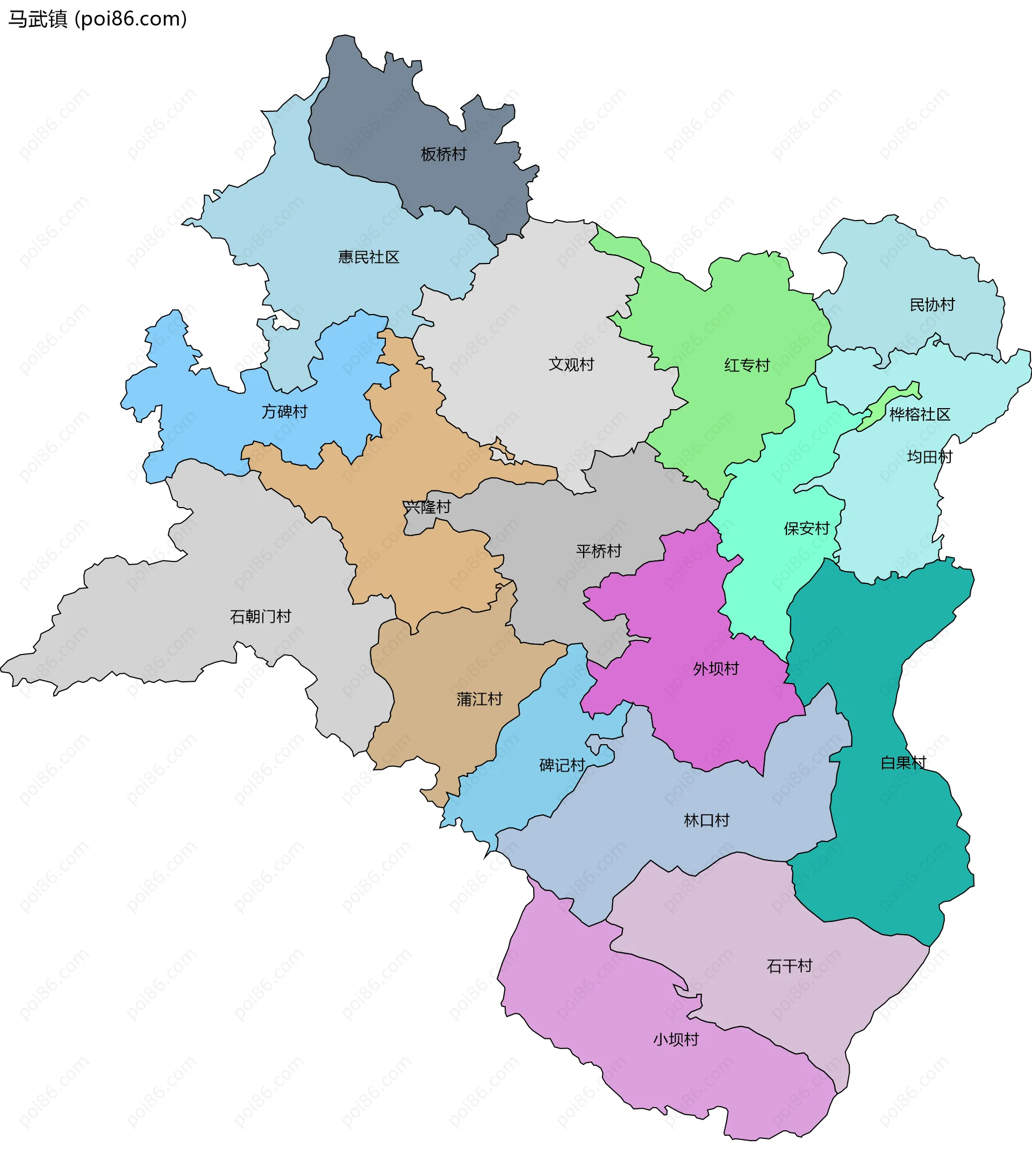 马武镇边界地图(五级行政区划)