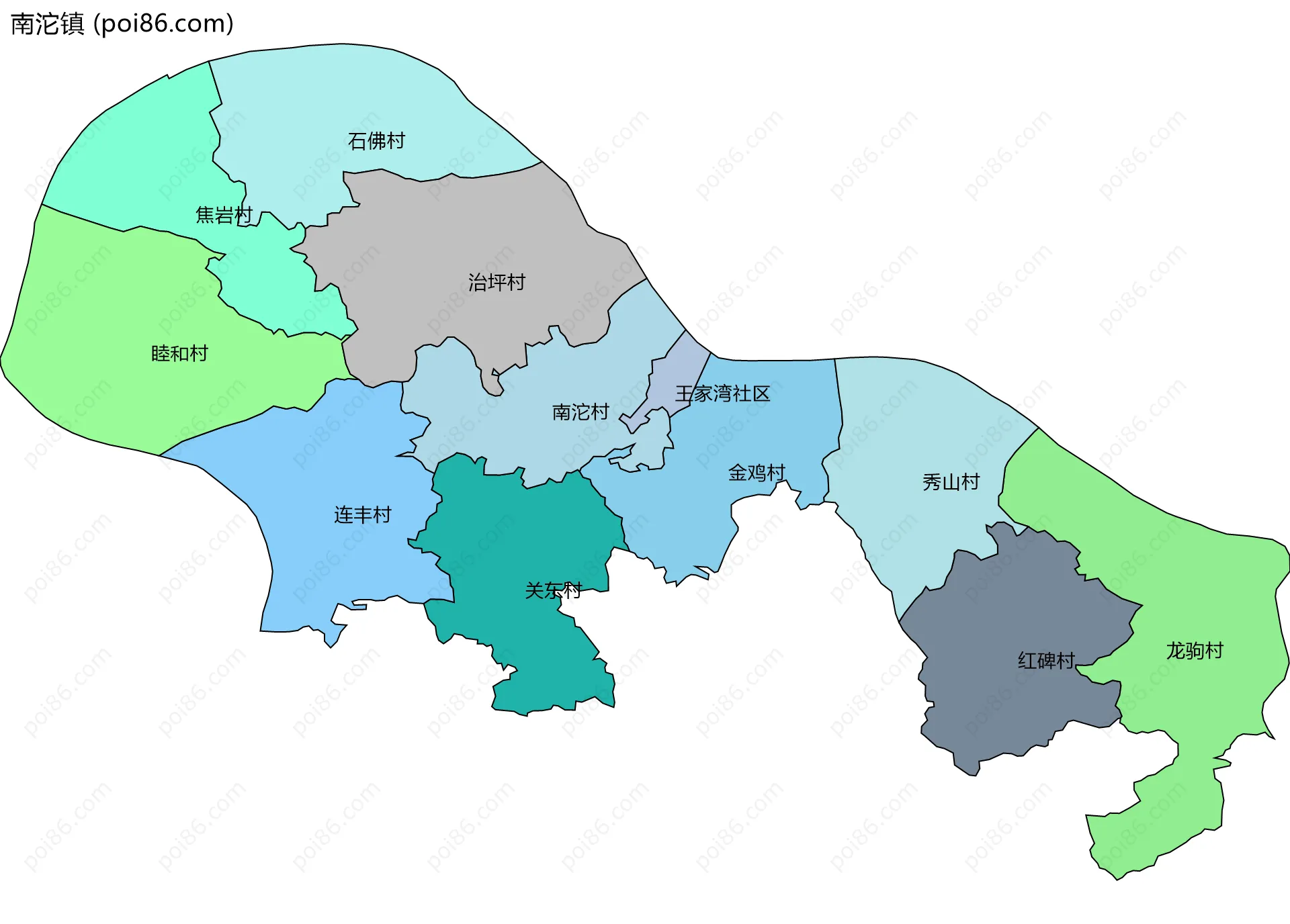 南沱镇边界地图(五级行政区划)