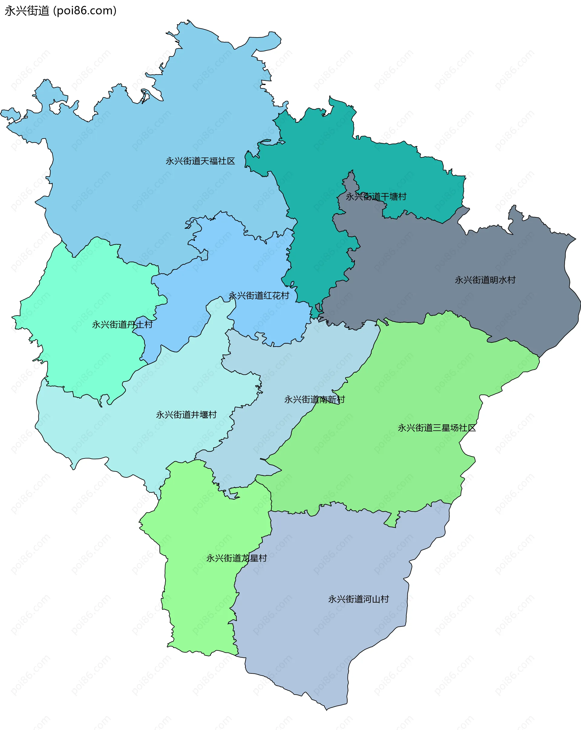 永兴街道边界地图(五级行政区划)