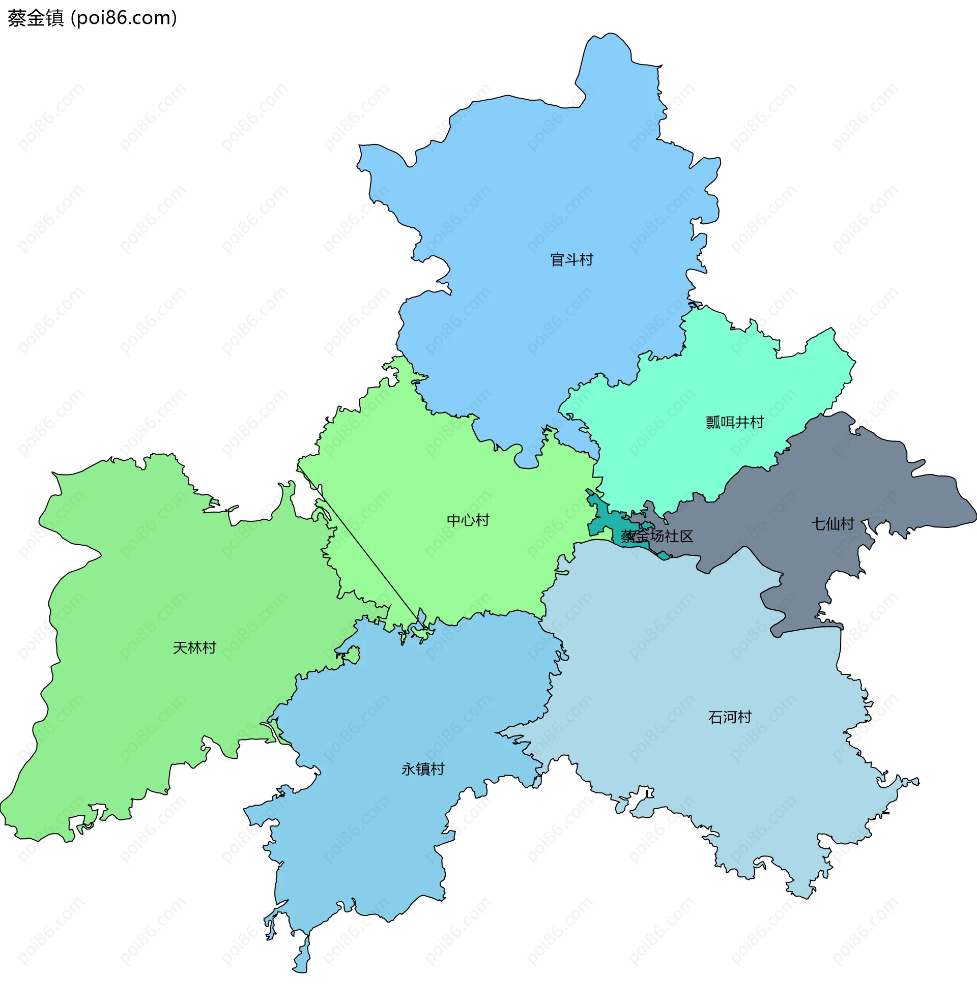 蔡金镇边界地图(五级行政区划)
