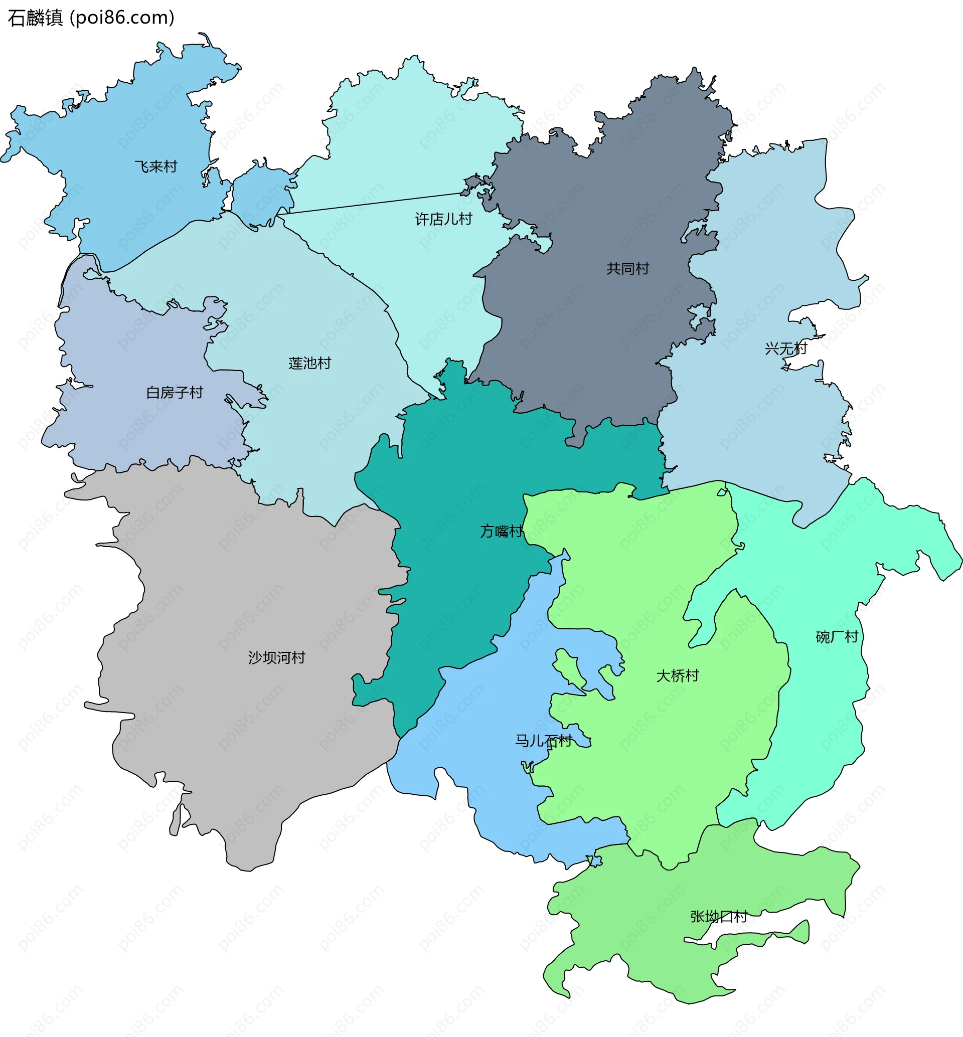 石麟镇边界地图(五级行政区划)
