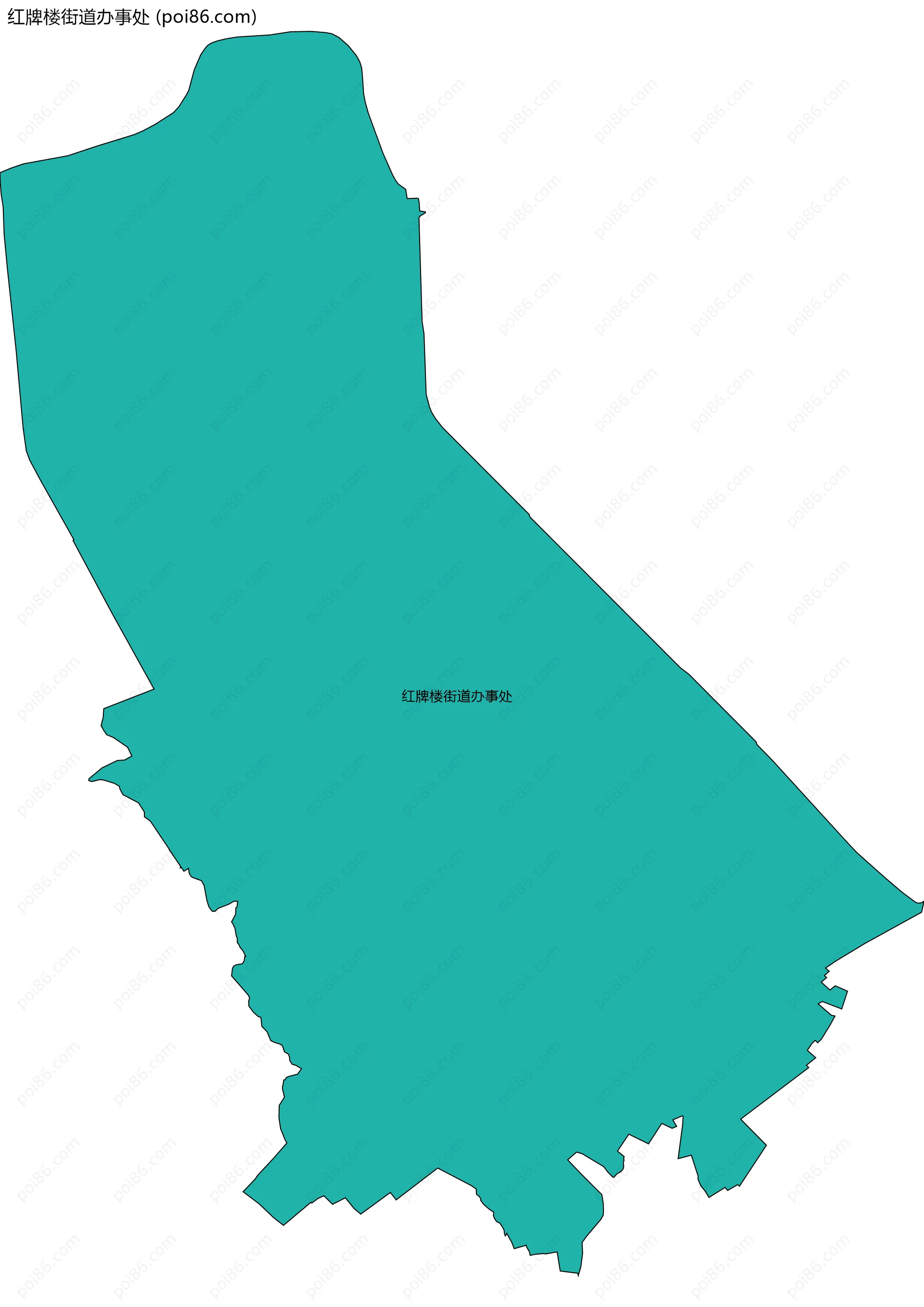 红牌楼街道办事处边界地图(五级行政区划)
