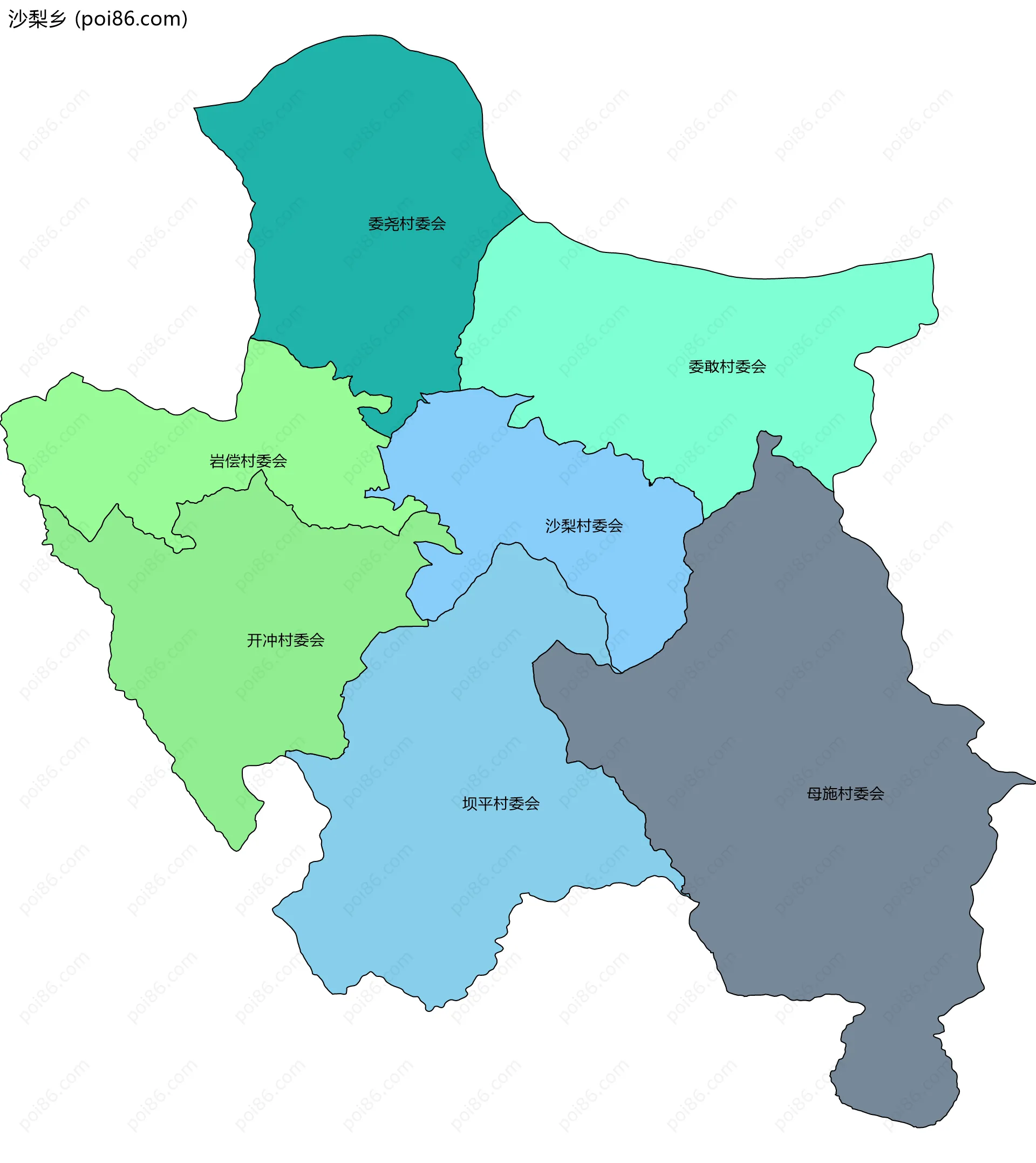 沙梨乡边界地图(五级行政区划)
