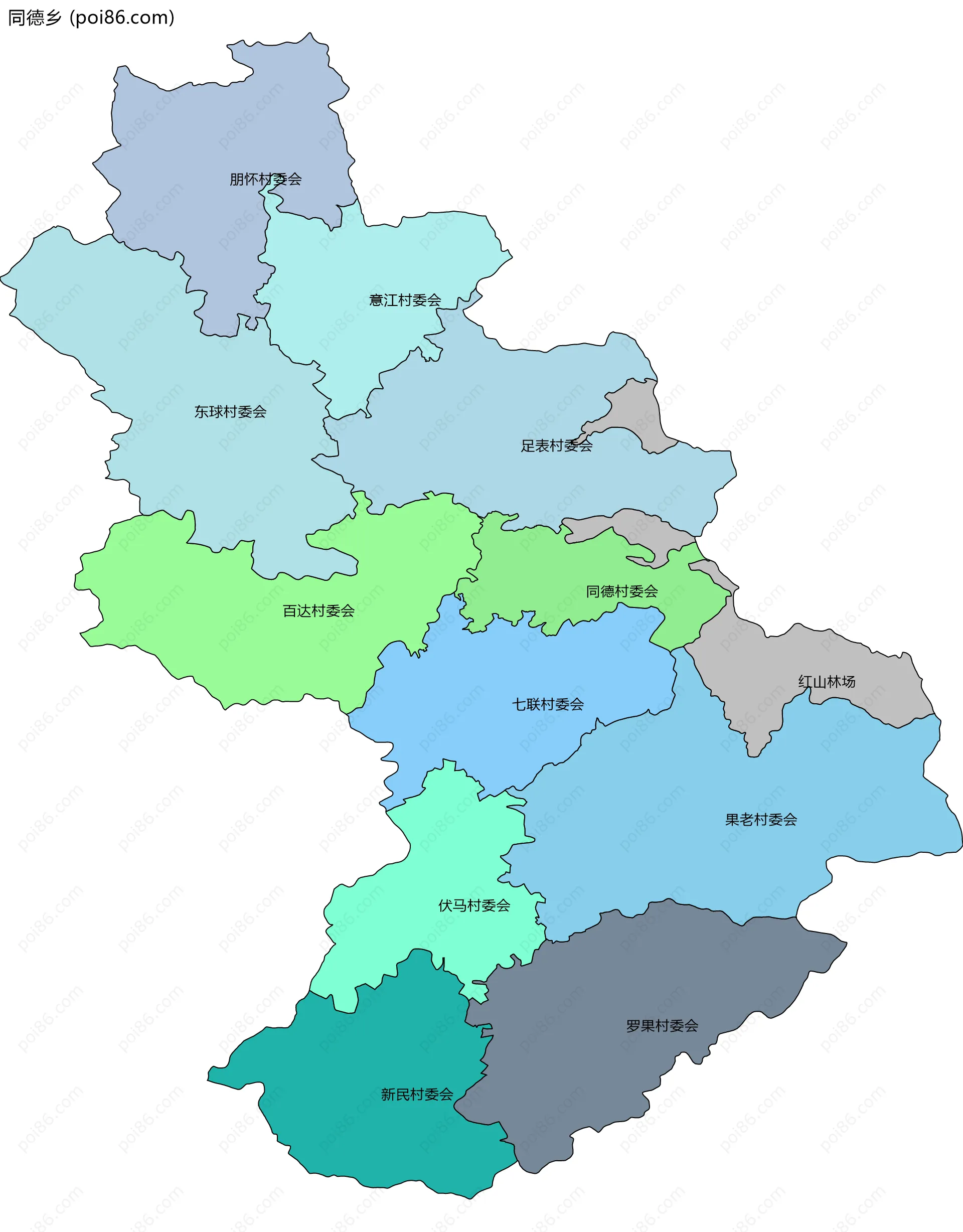 同德乡边界地图(五级行政区划)