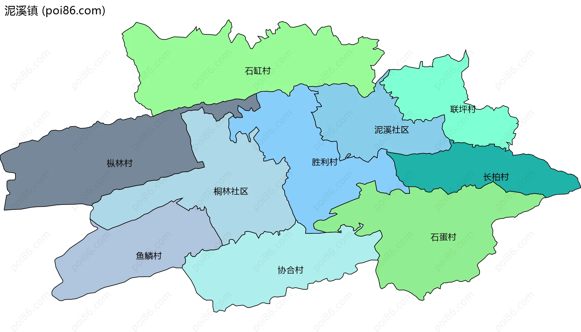 泥溪镇边界地图(五级行政区划)