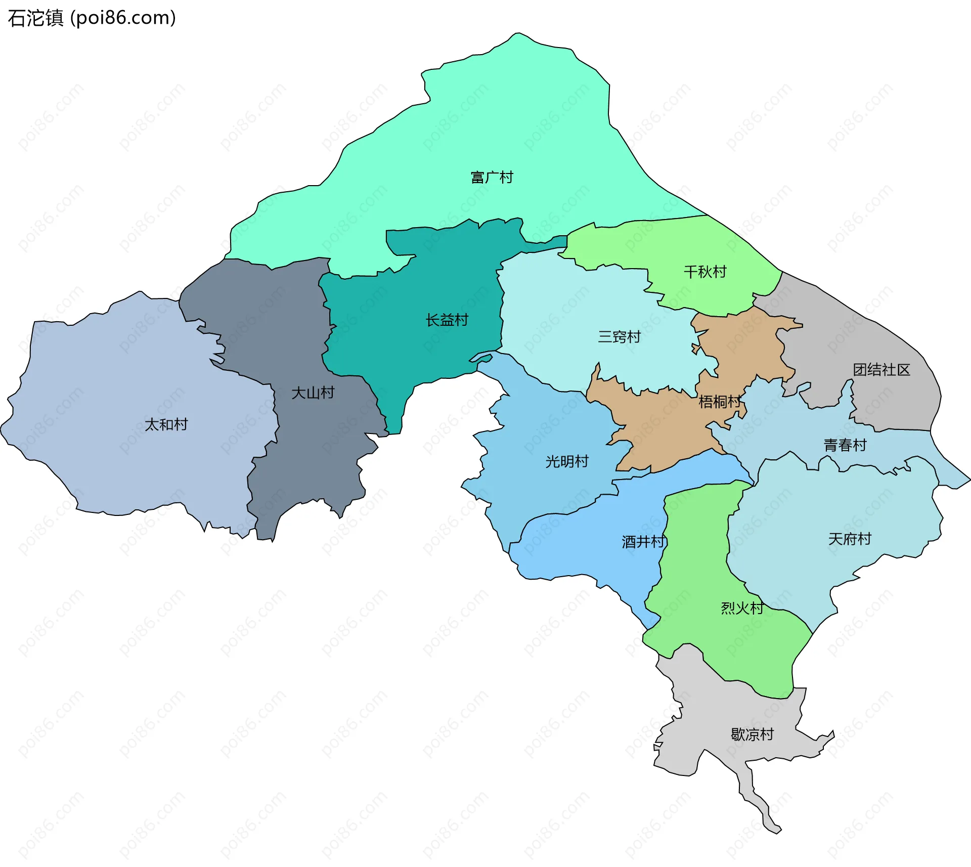 石沱镇边界地图(五级行政区划)