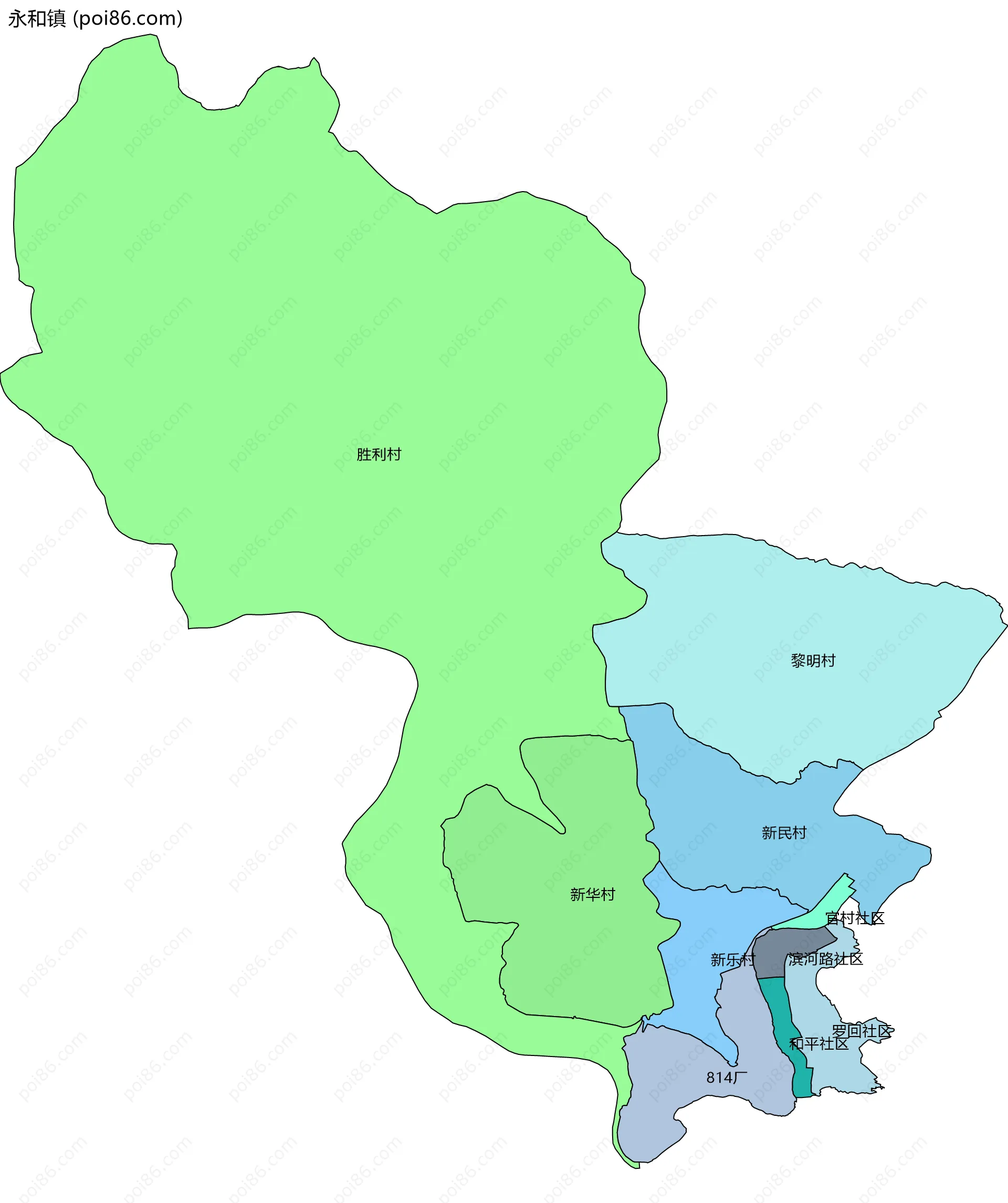 永和镇边界地图(五级行政区划)