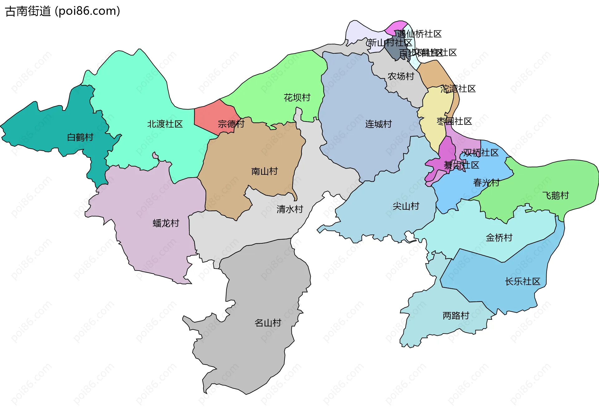 古南街道边界地图(五级行政区划)