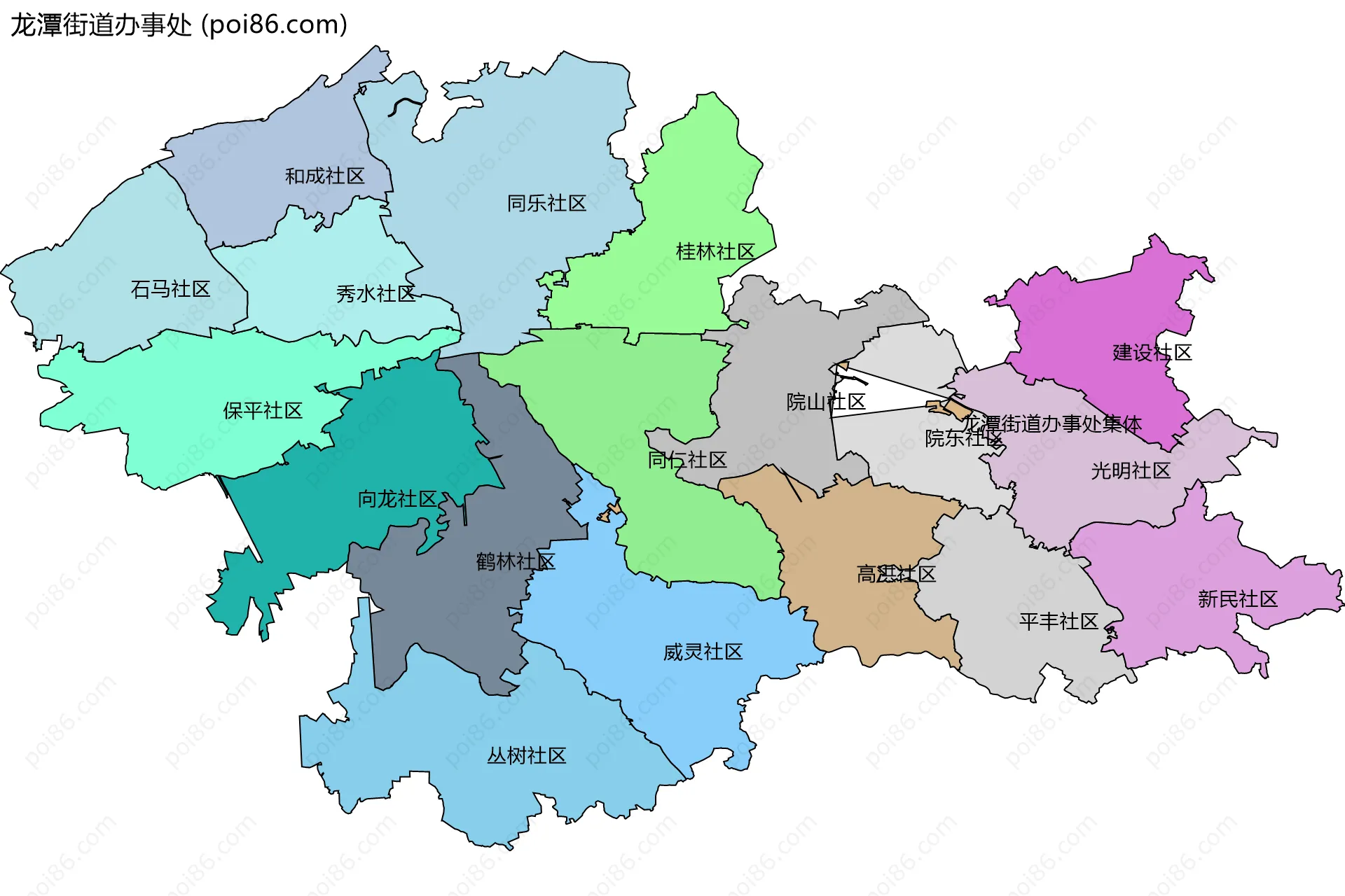 龙潭街道办事处边界地图(五级行政区划)