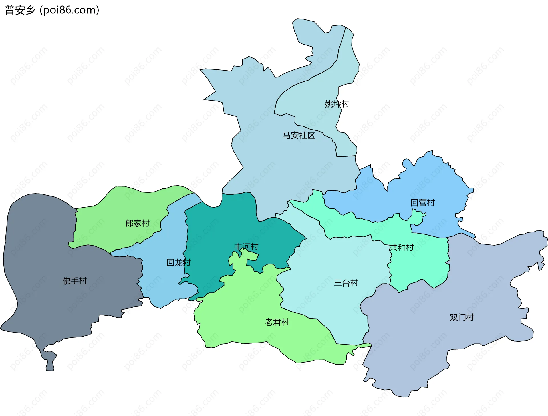 普安乡边界地图(五级行政区划)
