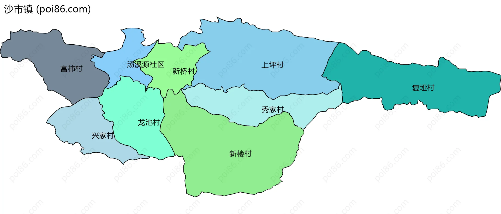 沙市镇边界地图(五级行政区划)