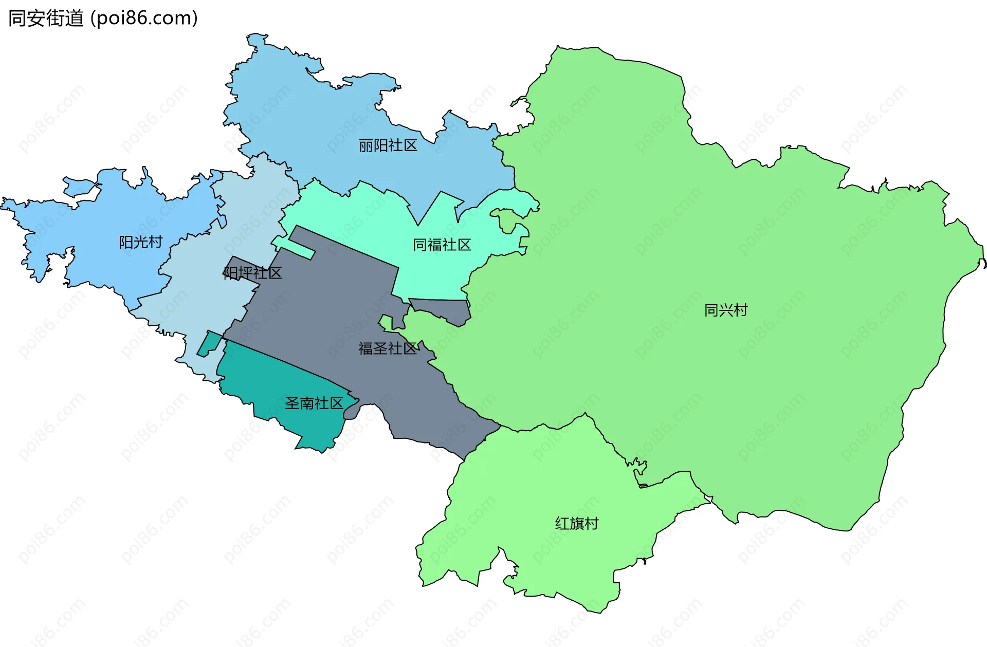 同安街道边界地图(五级行政区划)