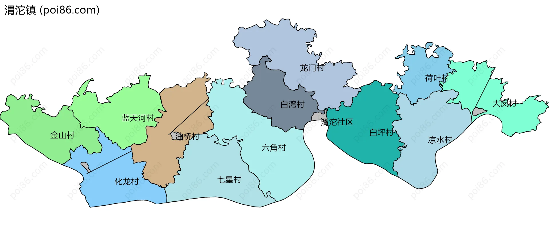 渭沱镇边界地图(五级行政区划)