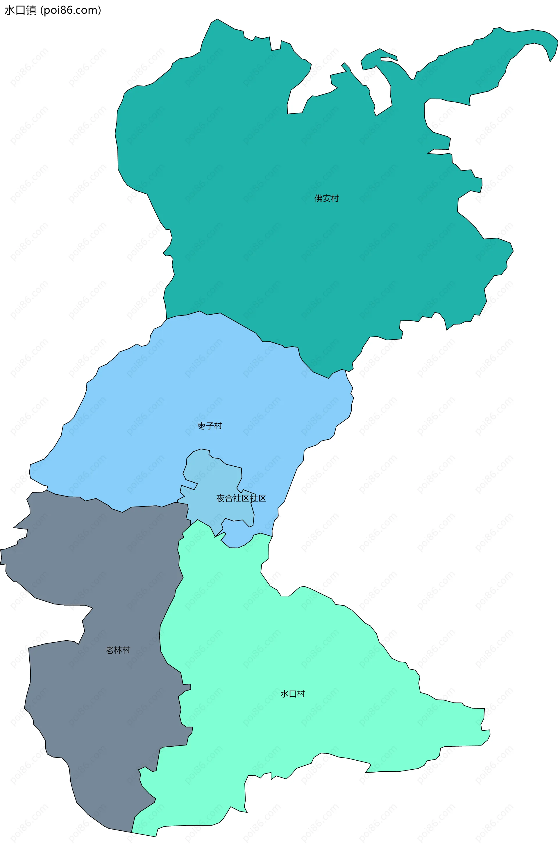 水口镇边界地图(五级行政区划)