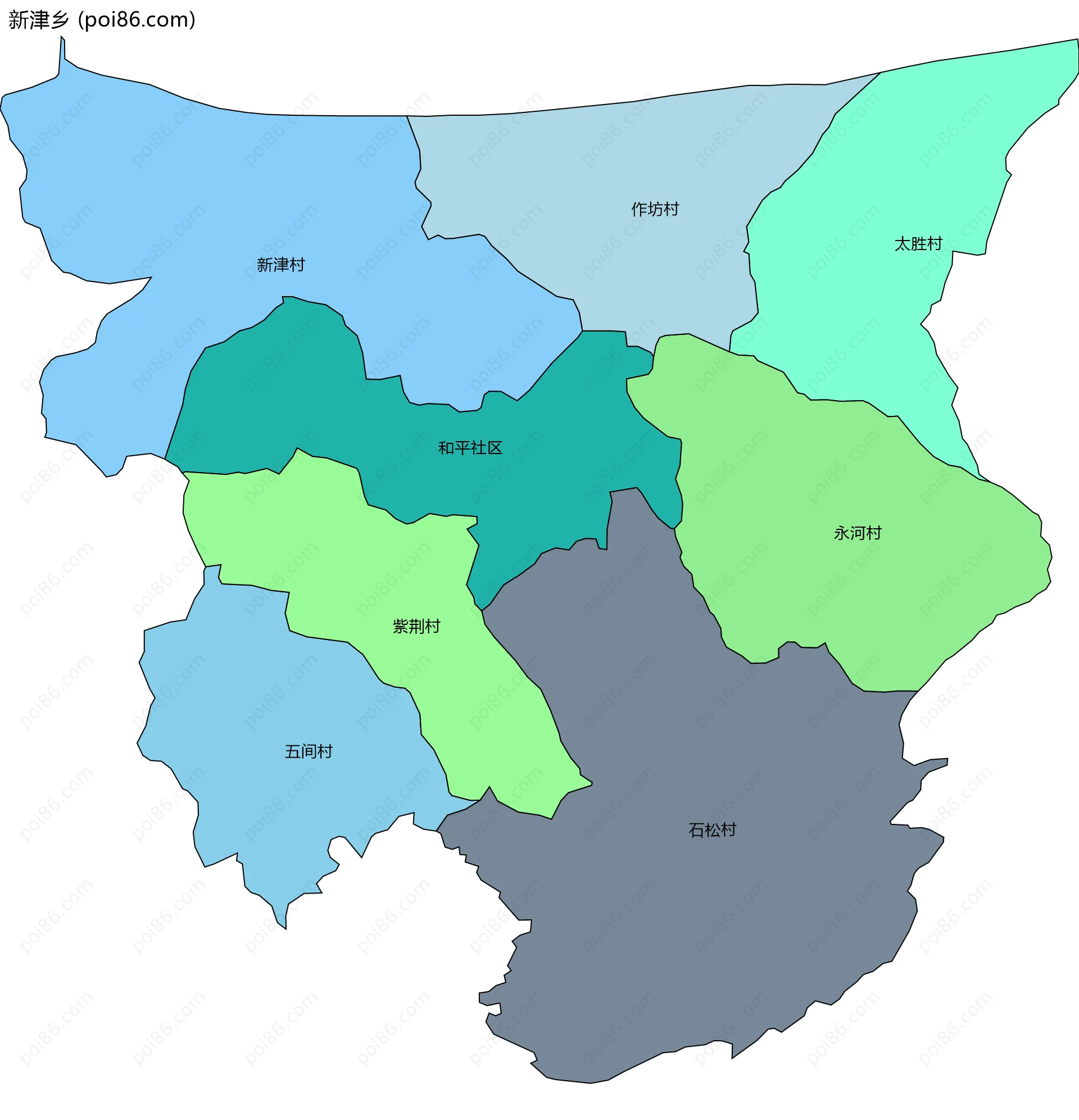 新津乡边界地图(五级行政区划)