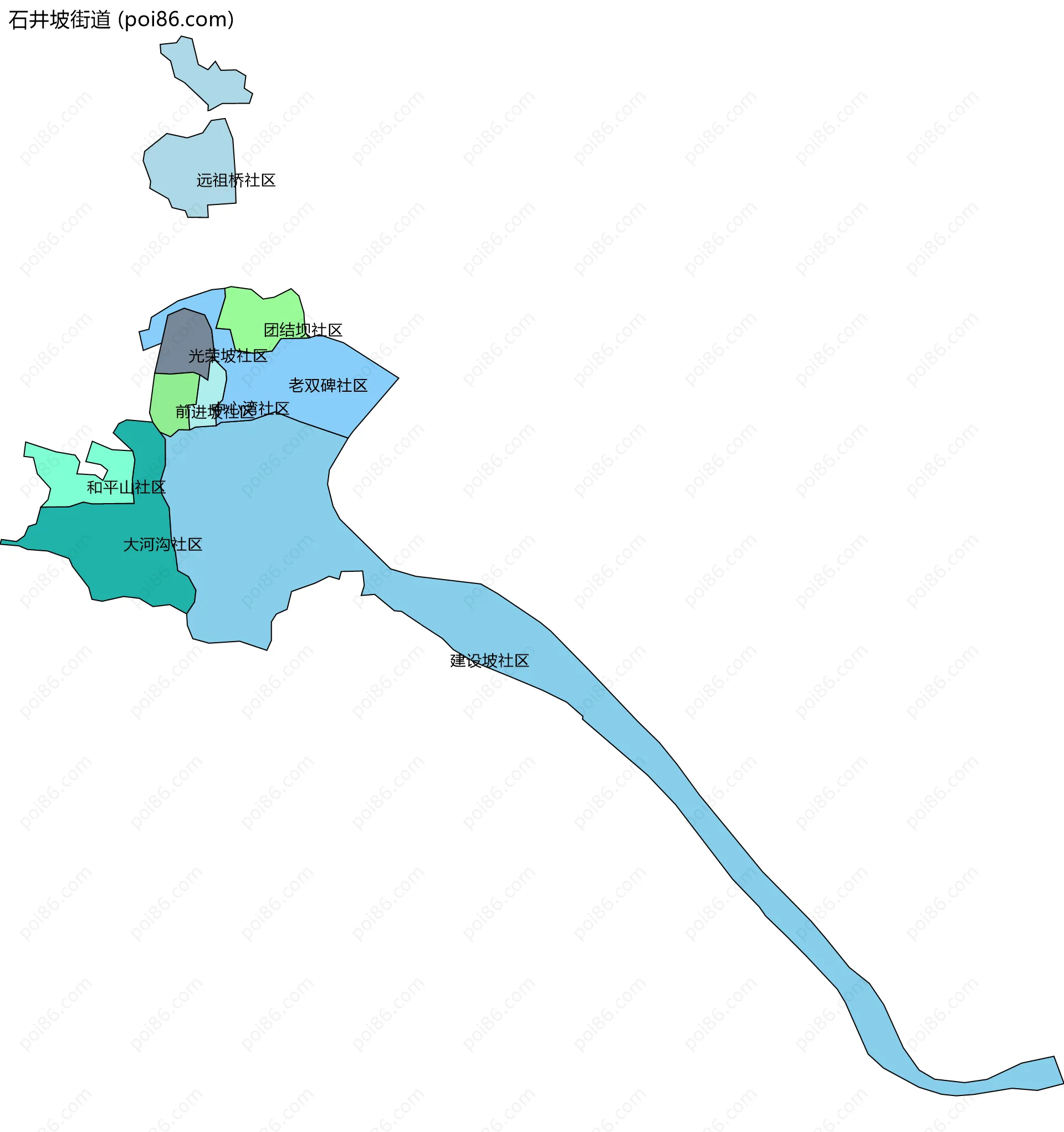 石井坡街道边界地图(五级行政区划)