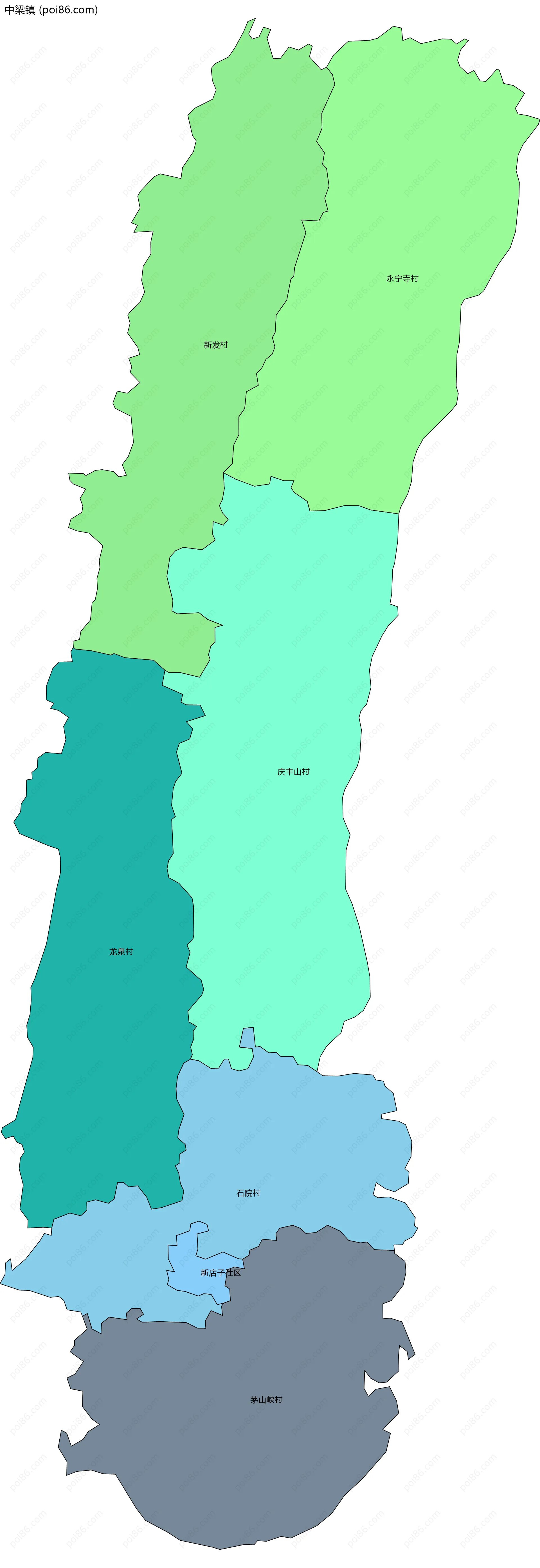 中梁镇边界地图(五级行政区划)