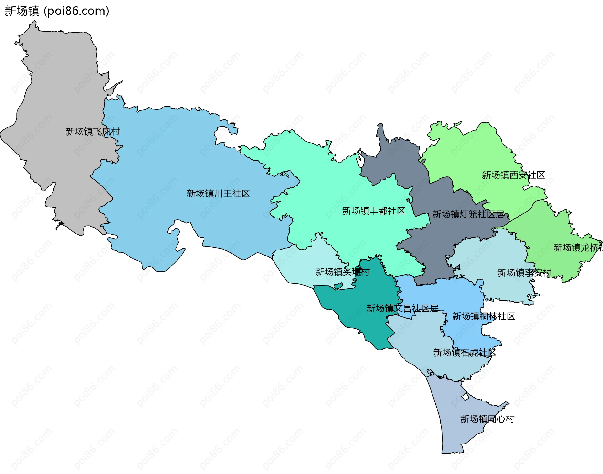新场镇边界地图(五级行政区划)