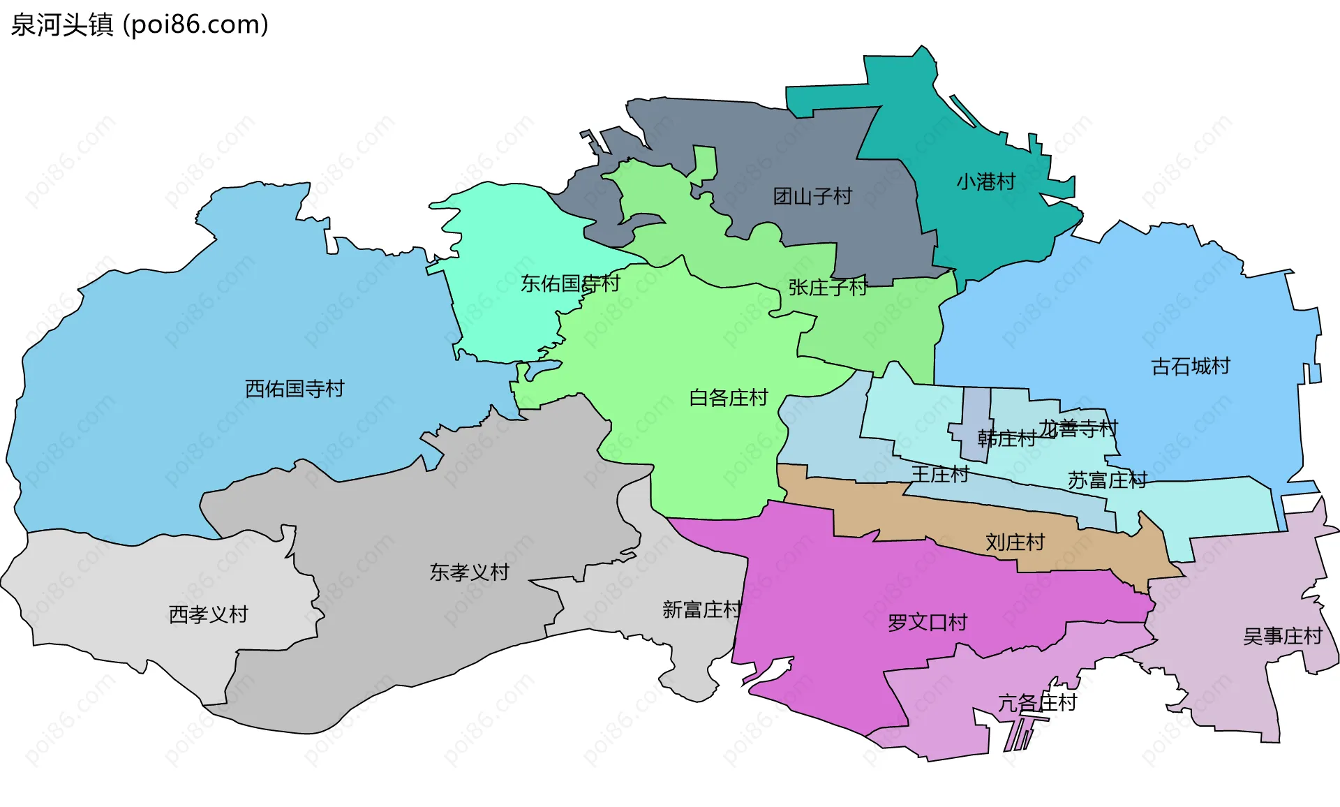 泉河头镇边界地图(五级行政区划)