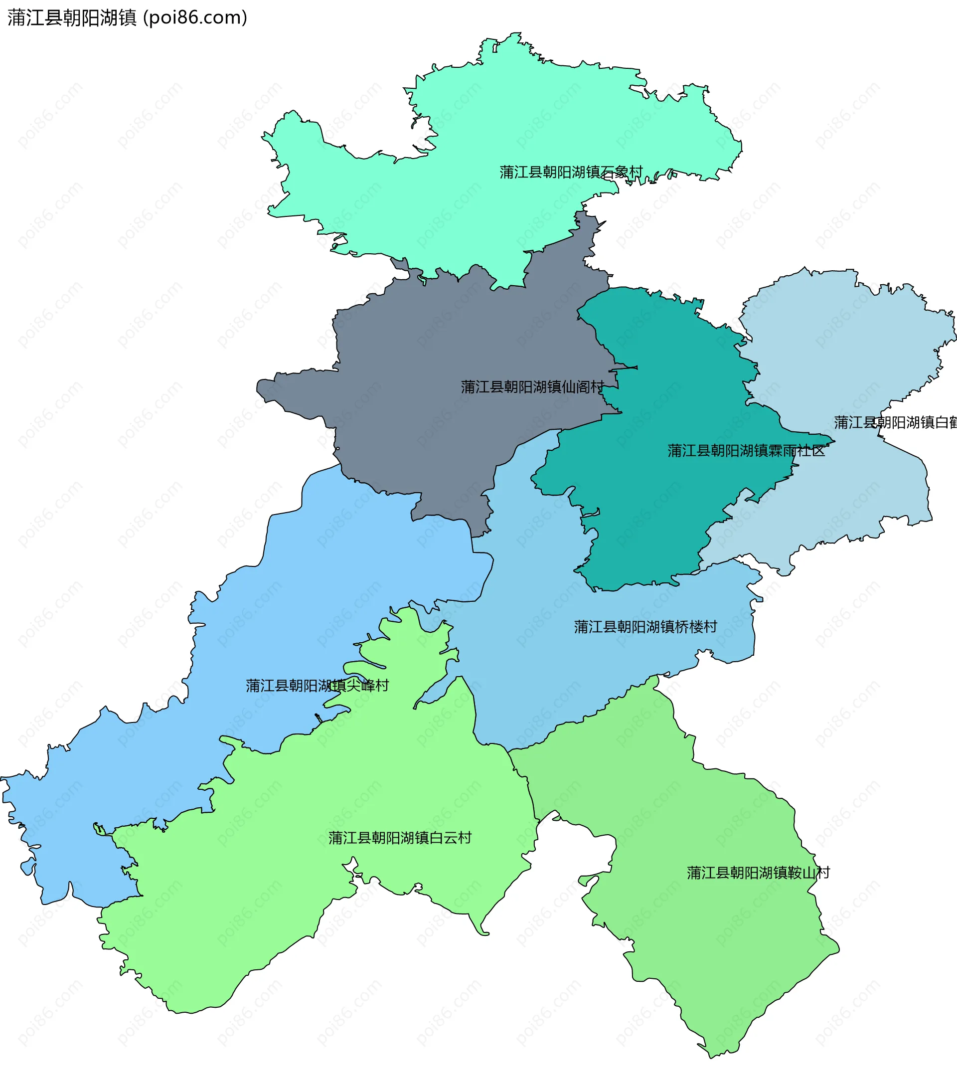 蒲江县朝阳湖镇边界地图(五级行政区划)