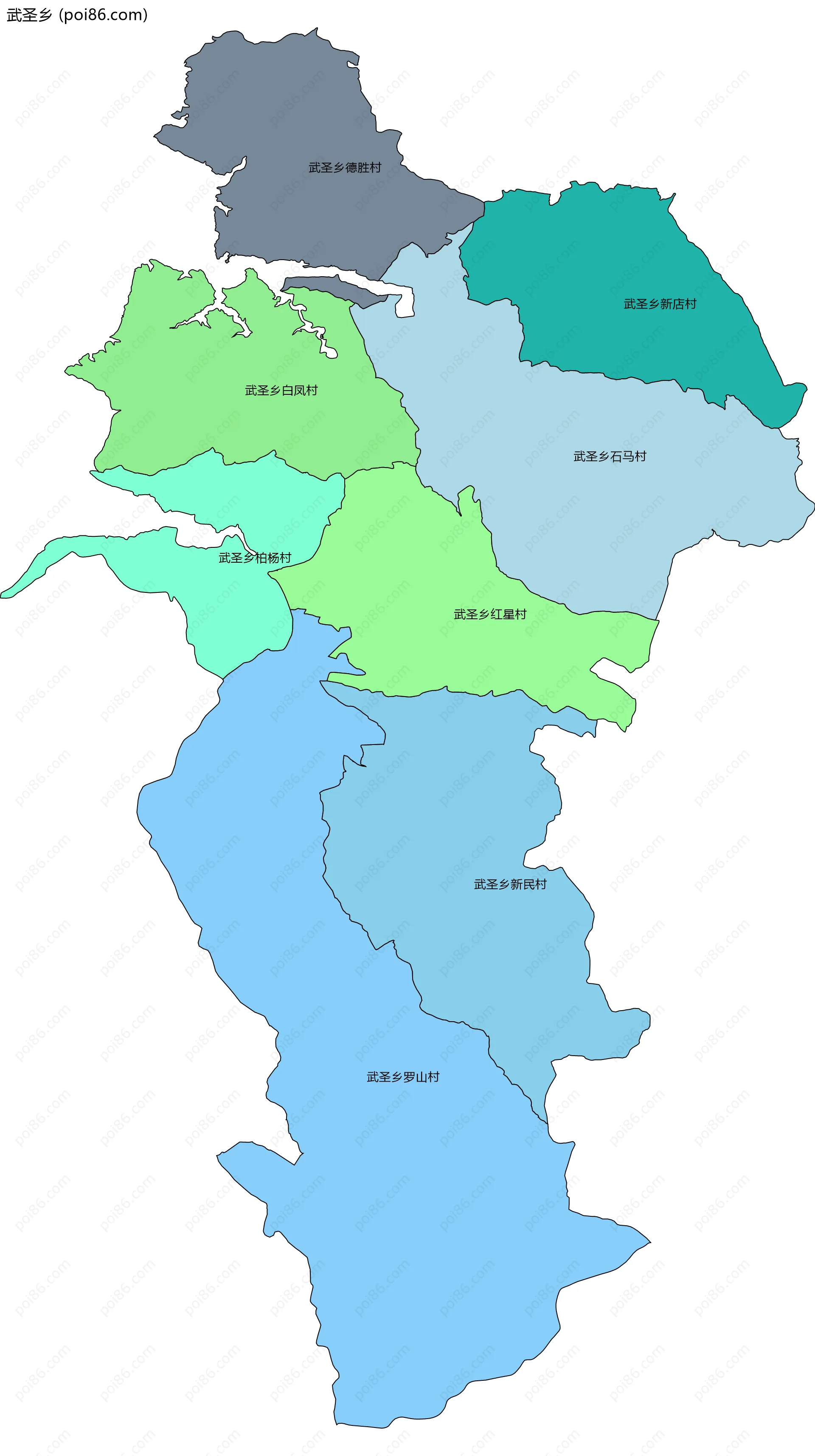 武圣乡边界地图(五级行政区划)