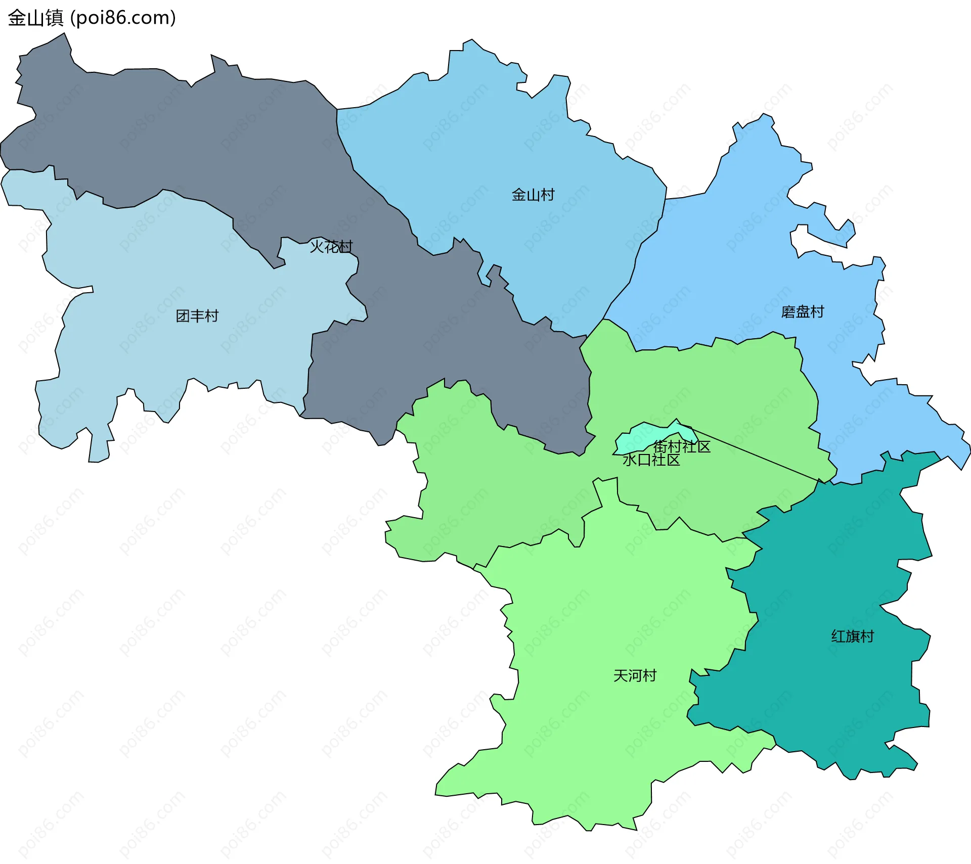 金山镇边界地图(五级行政区划)