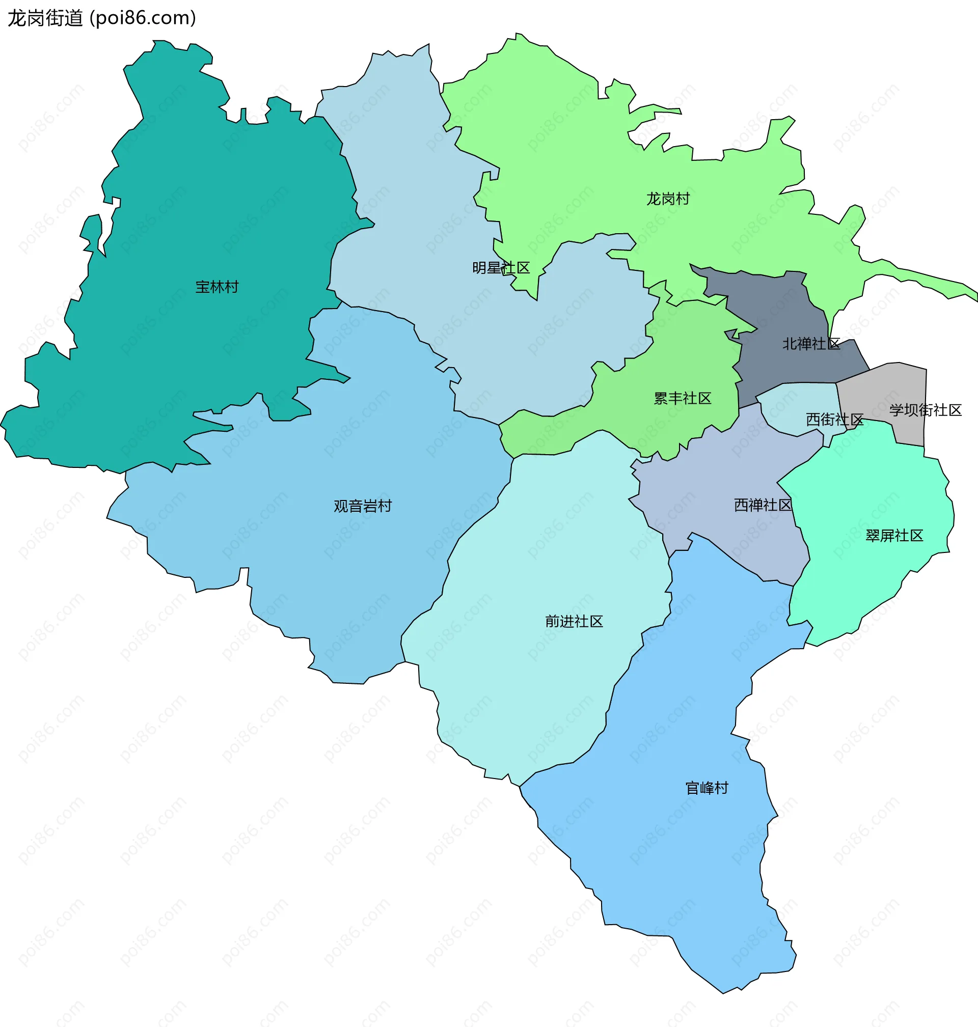 龙岗街道边界地图(五级行政区划)