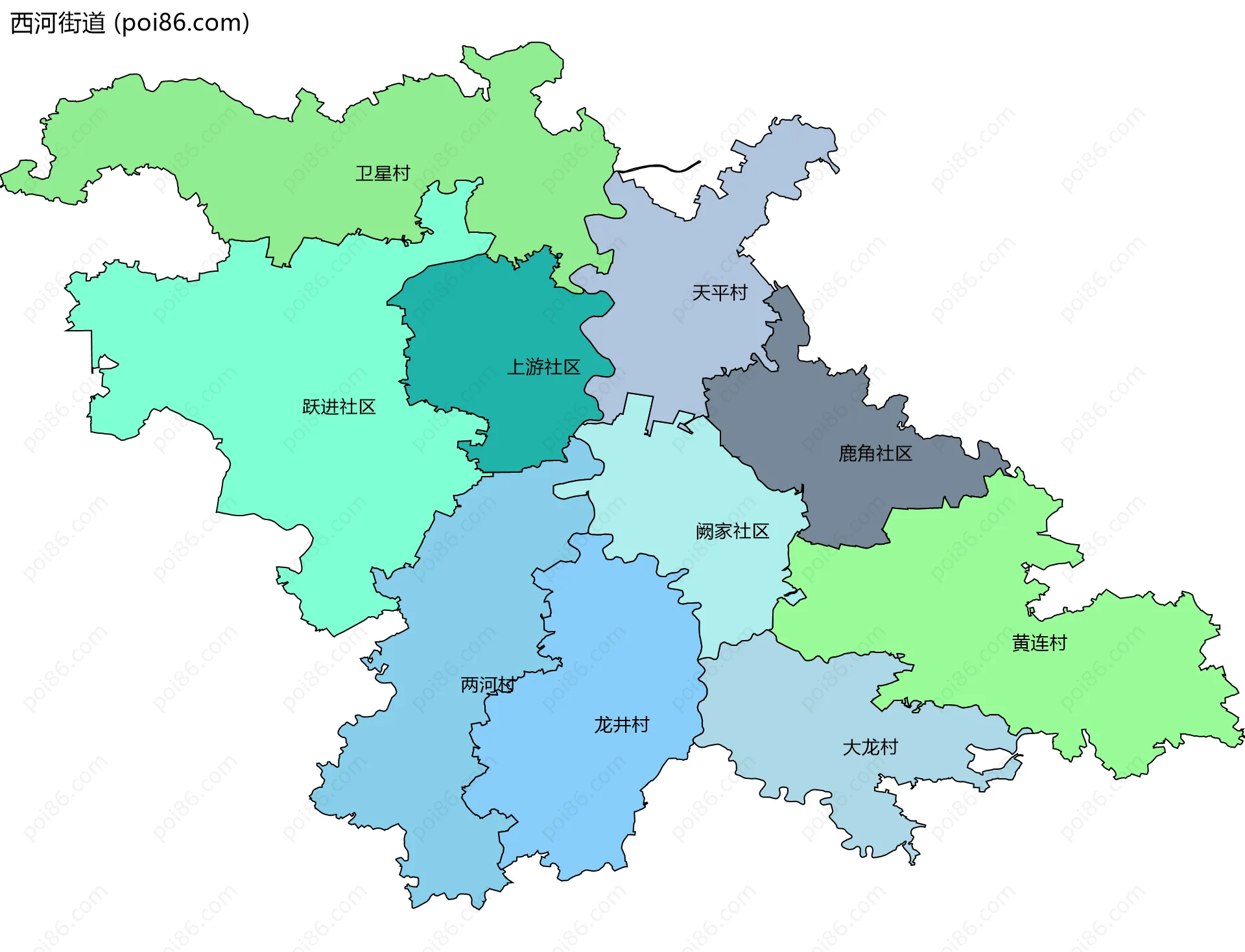 西河街道边界地图(五级行政区划)