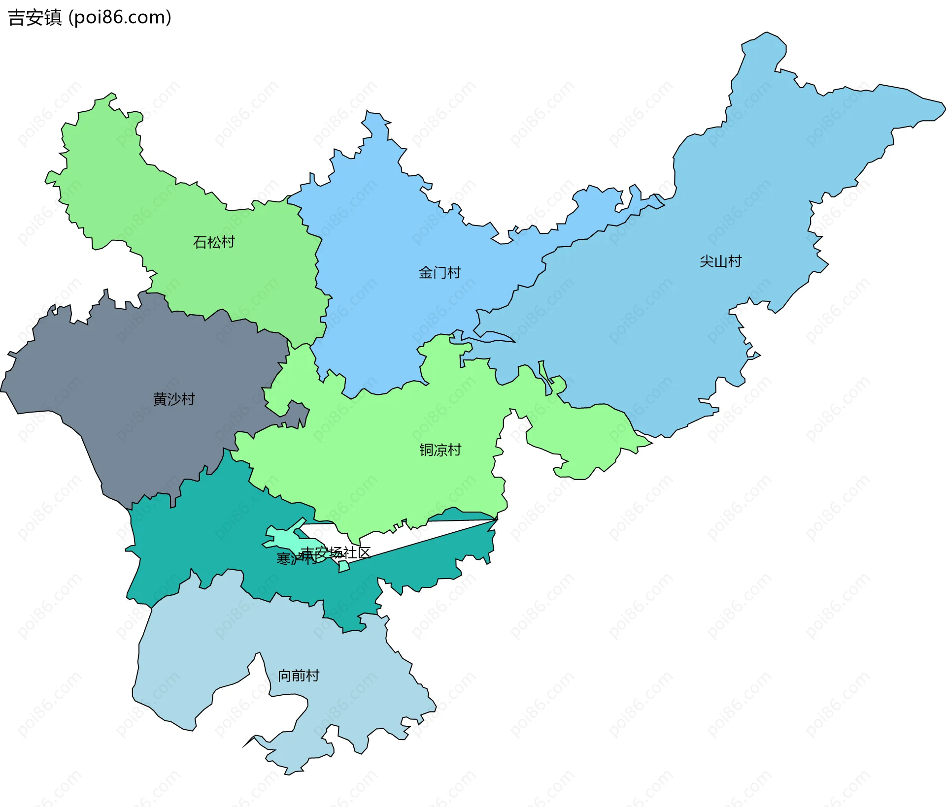 吉安镇边界地图(五级行政区划)