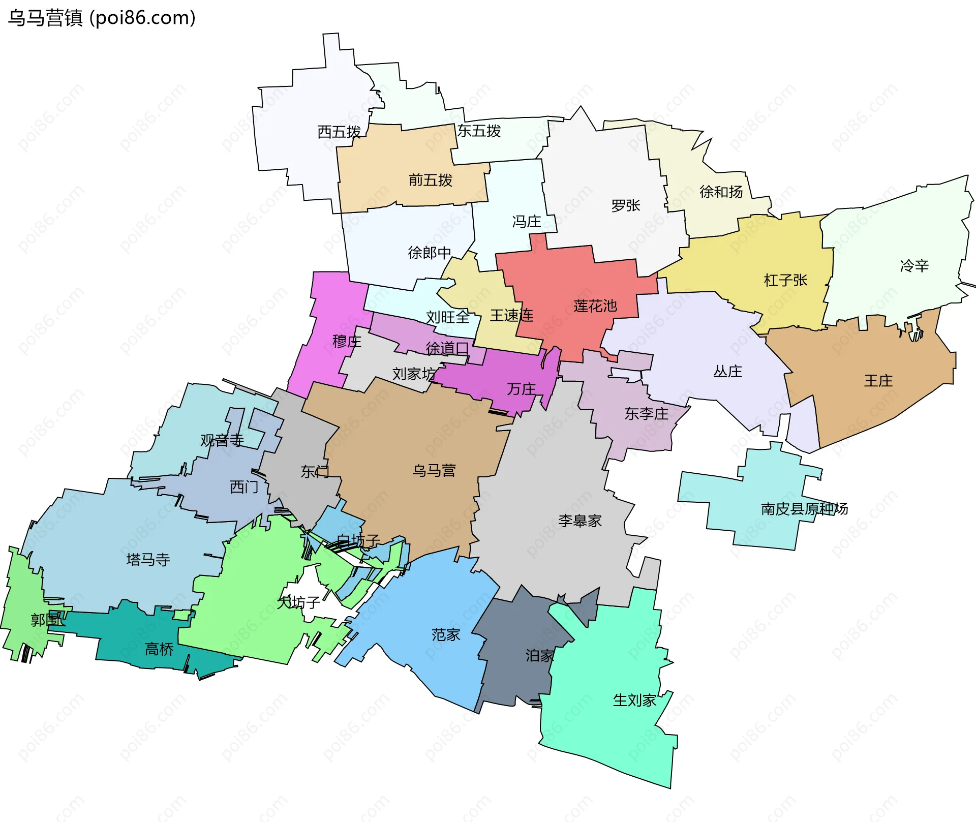 乌马营镇边界地图(五级行政区划)