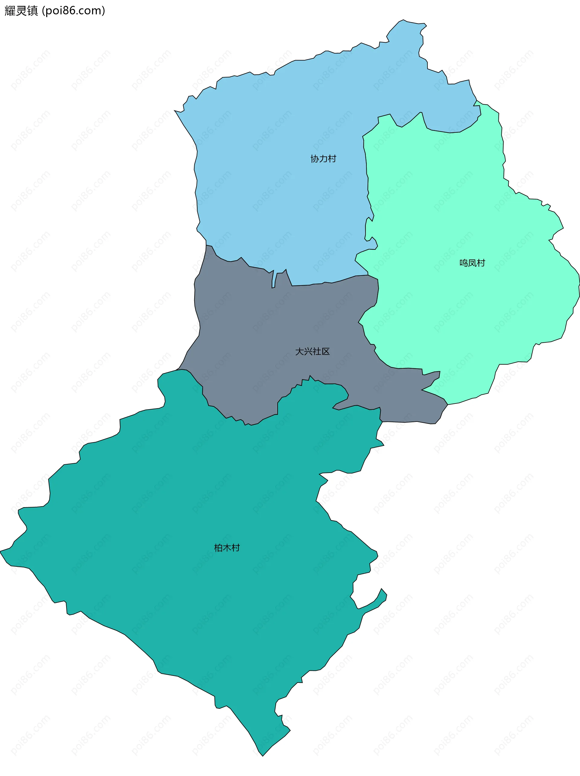 耀灵镇边界地图(五级行政区划)