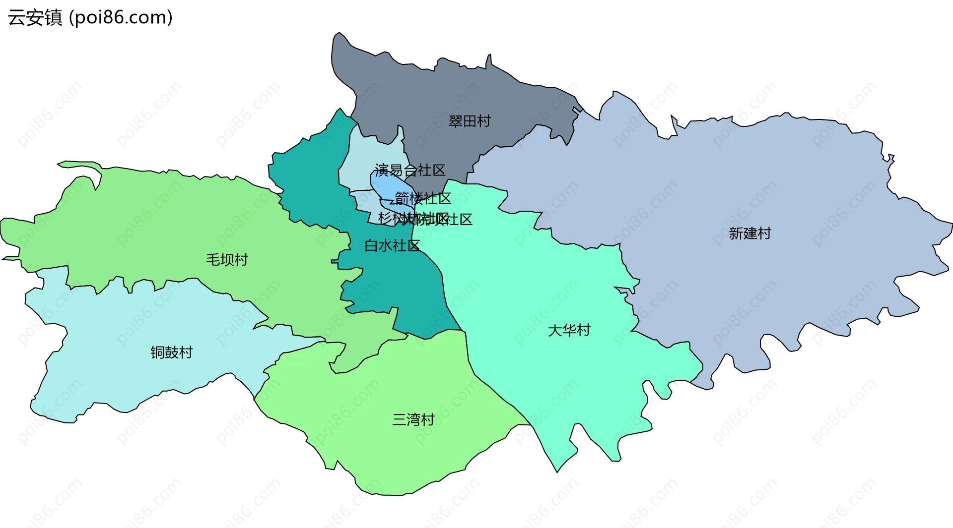 云安镇边界地图(五级行政区划)