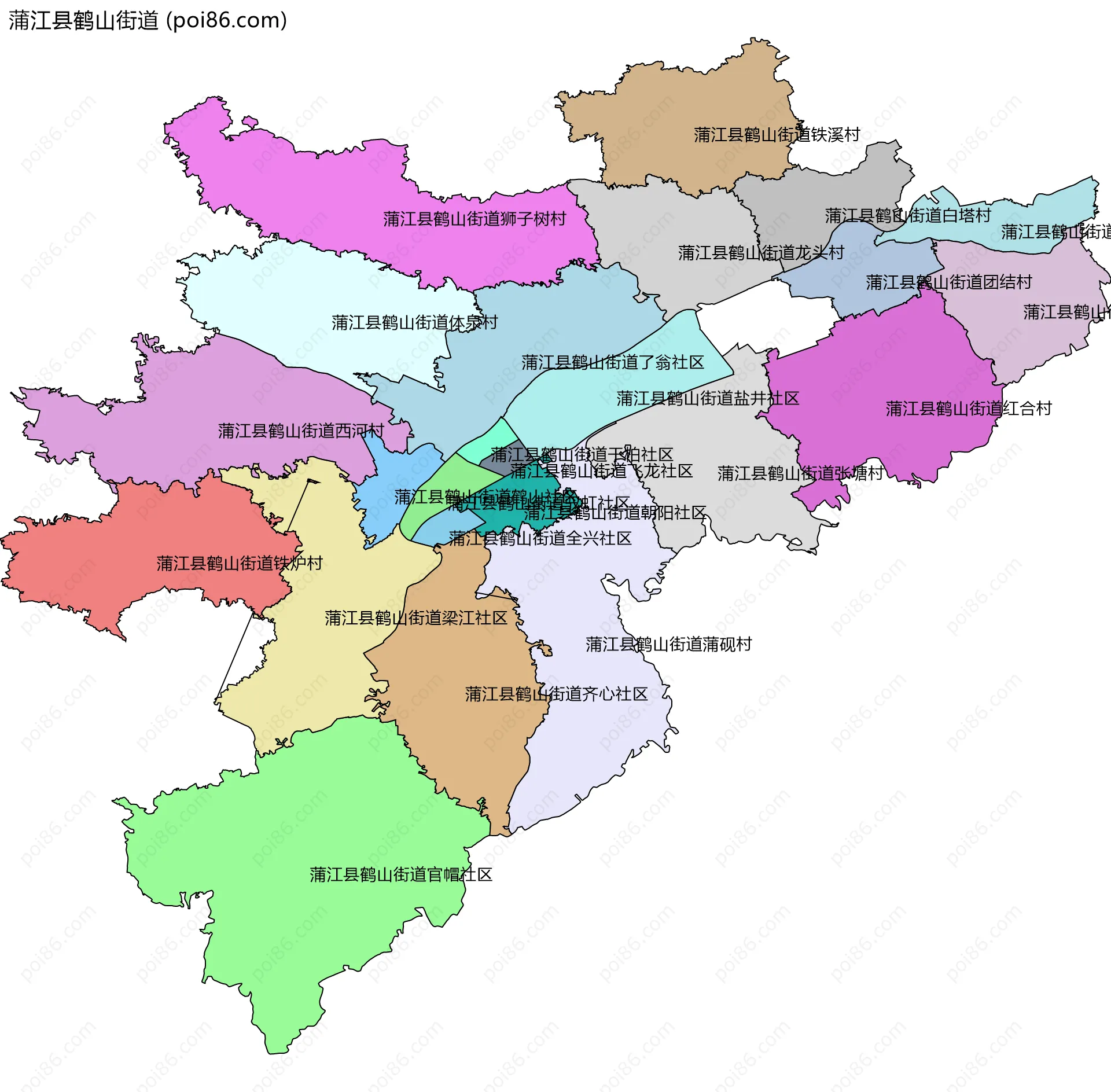 蒲江县鹤山街道边界地图(五级行政区划)