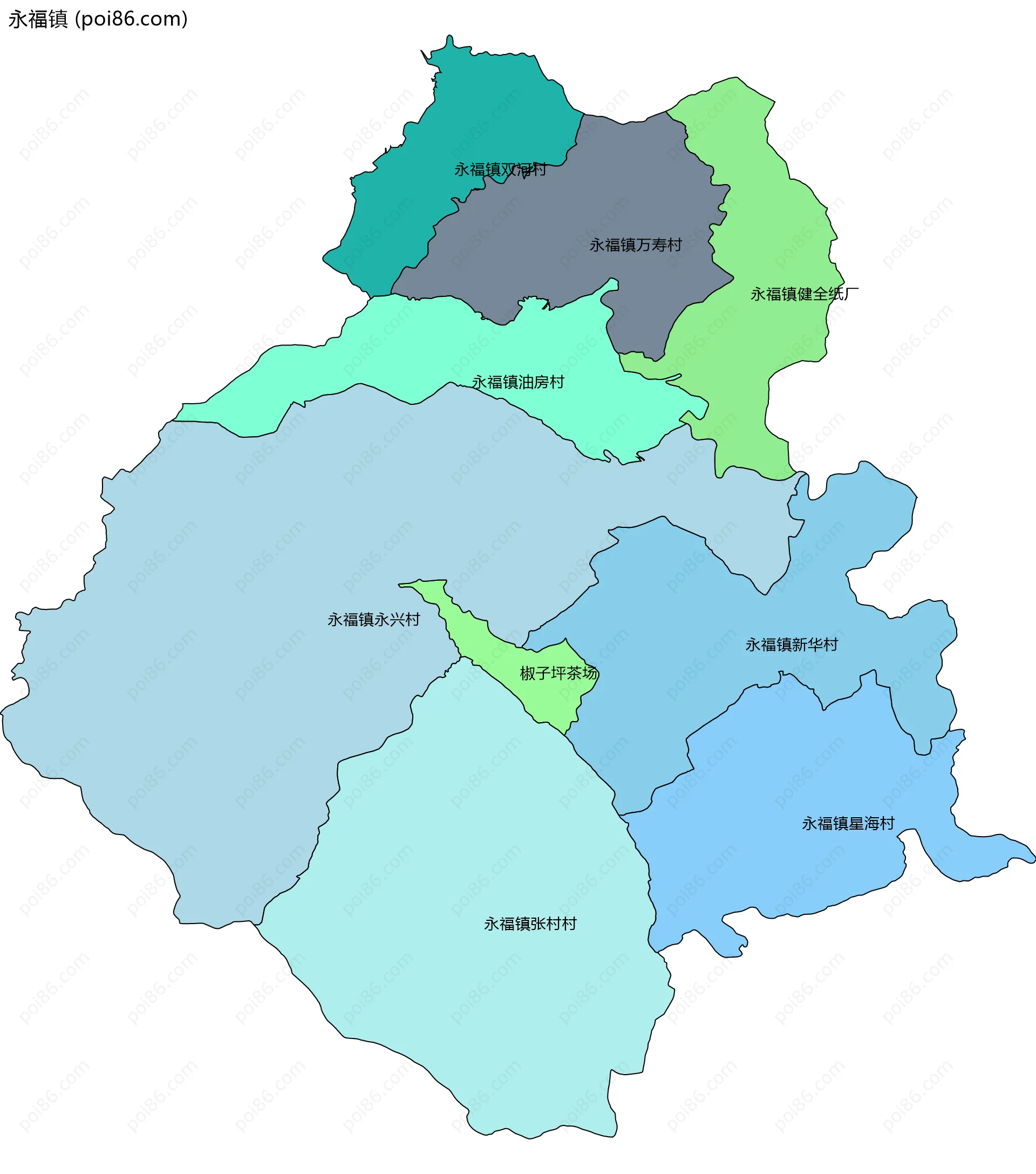 永福镇边界地图(五级行政区划)